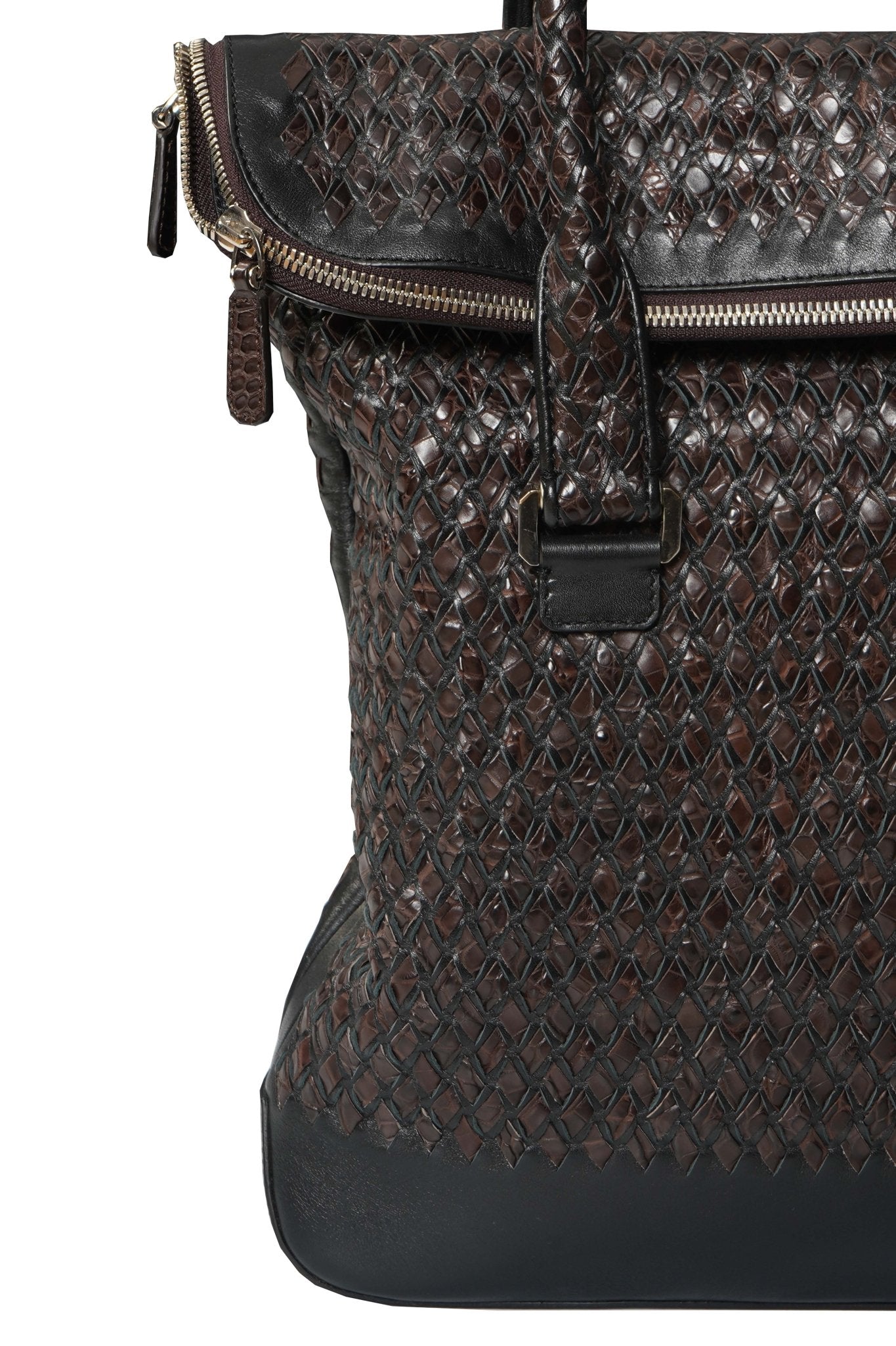 Tardini Woven Full-Grain Calfskin-Aligator Leather Vertical Briefcase Tote - Overture Gifts