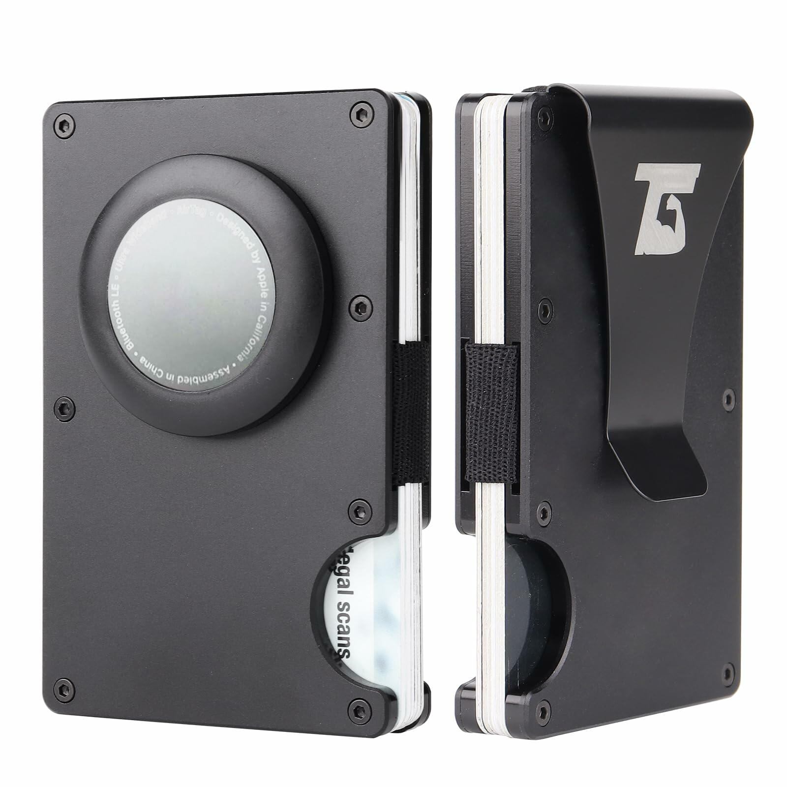 Team Gainz Airtag Metal RFID Blocking Slim Wallet Card Holder Dark Grey Clip - Overture Gifts