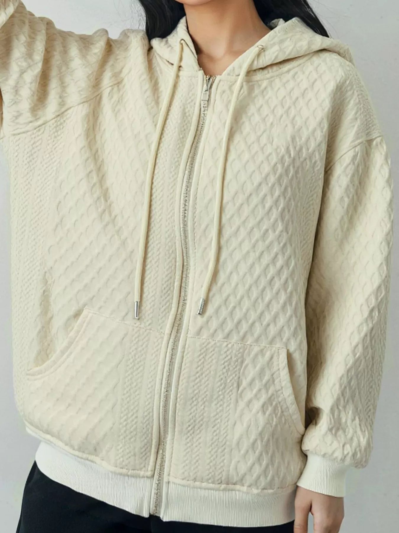 Textured Knit Zip-Up Hoodie - Overture Gifts