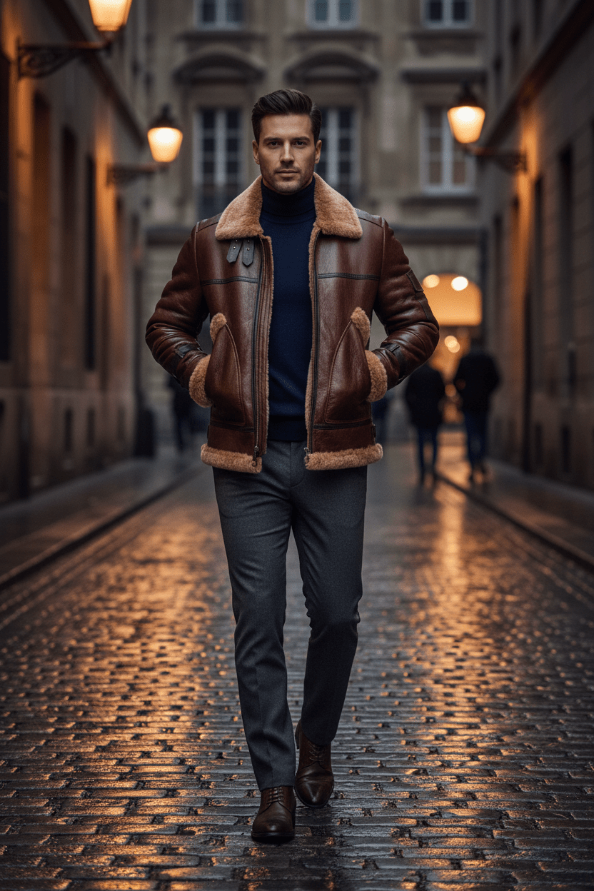 The Esa Bomber — Handcrafted Leather & Faux Shearling Jacket - Overture Gifts