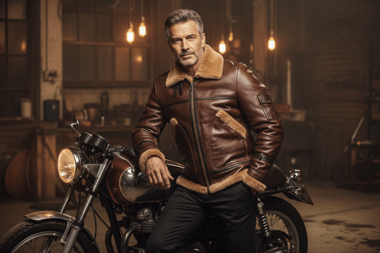 The Esa Bomber — Handcrafted Leather & Faux Shearling Jacket - Overture Gifts