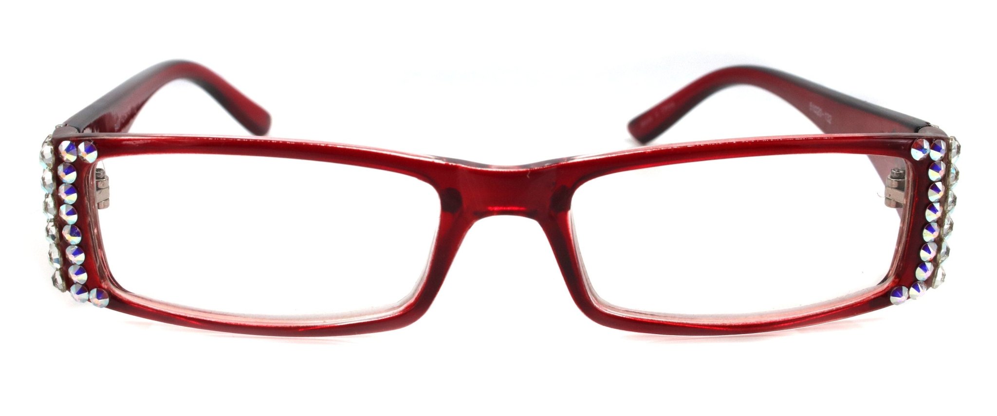 The French, (Bling) (Fleur De Lis) Women Reading Glasses W Genuine European Crystals (Aurora Borealis, Clear) (Red) Frame, NY Fifth Avenue - Overture Gifts