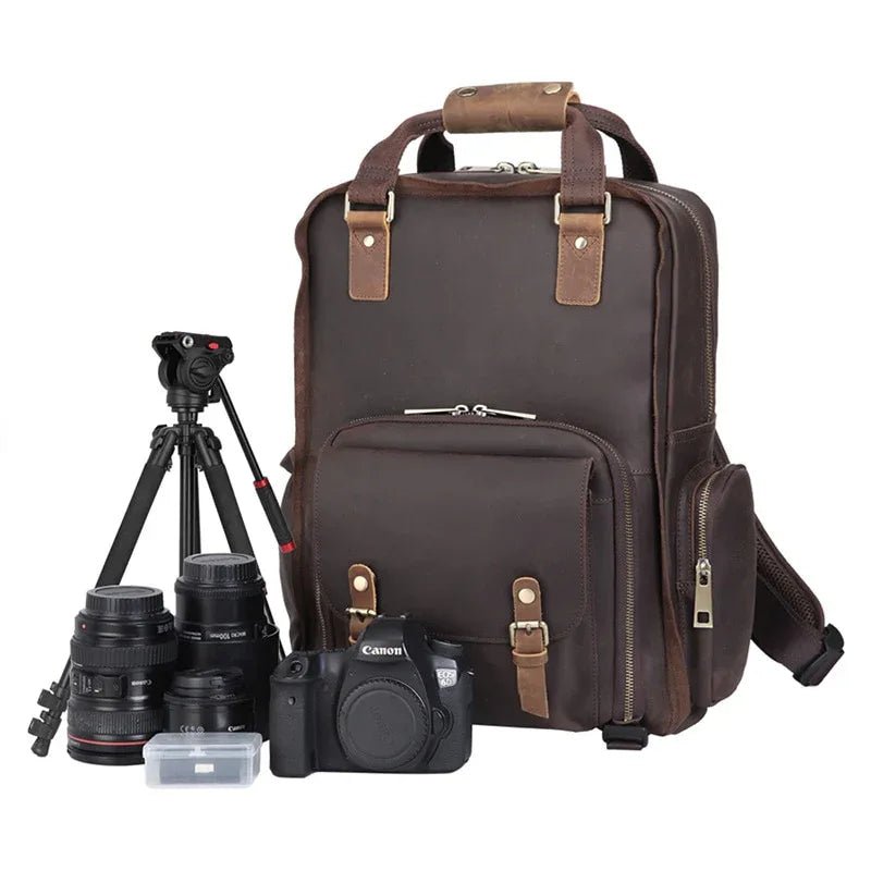 The Gaetano | Large Leather Backpack Camera Bag with Tripod Holder - Overture Gifts