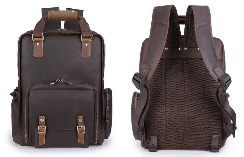 The Gaetano | Large Leather Backpack Camera Bag with Tripod Holder - Overture Gifts