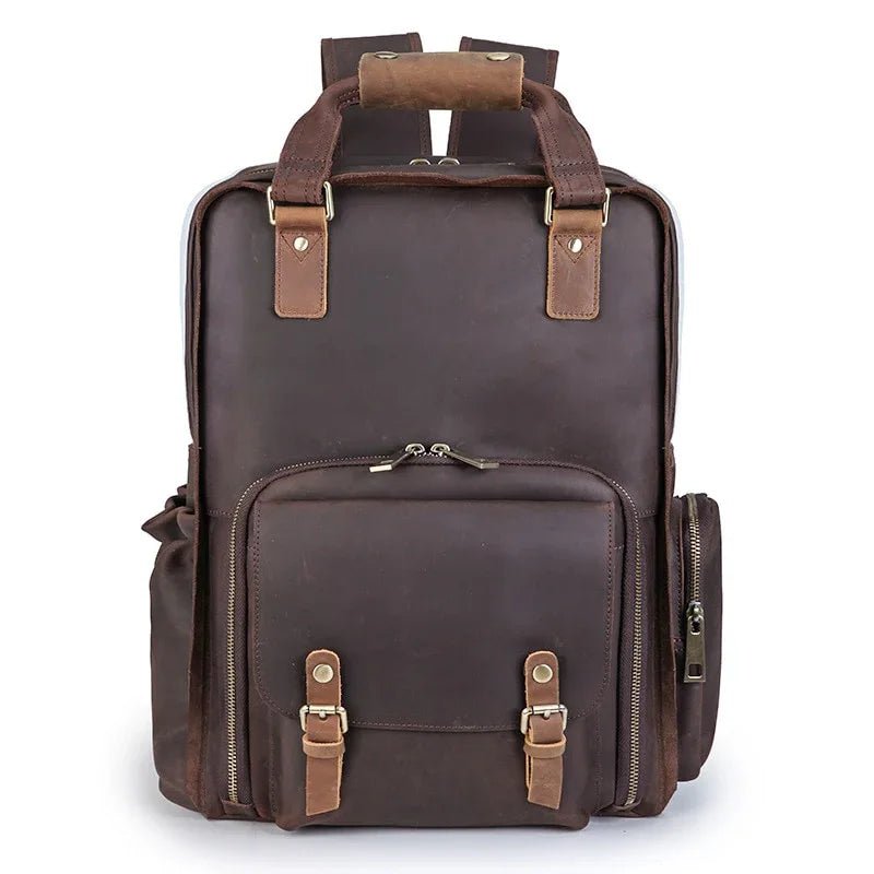 The Gaetano | Large Leather Backpack Camera Bag with Tripod Holder - Overture Gifts