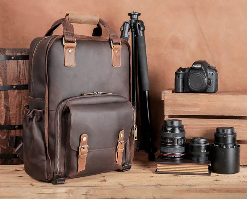 The Gaetano | Large Leather Backpack Camera Bag with Tripod Holder - Overture Gifts