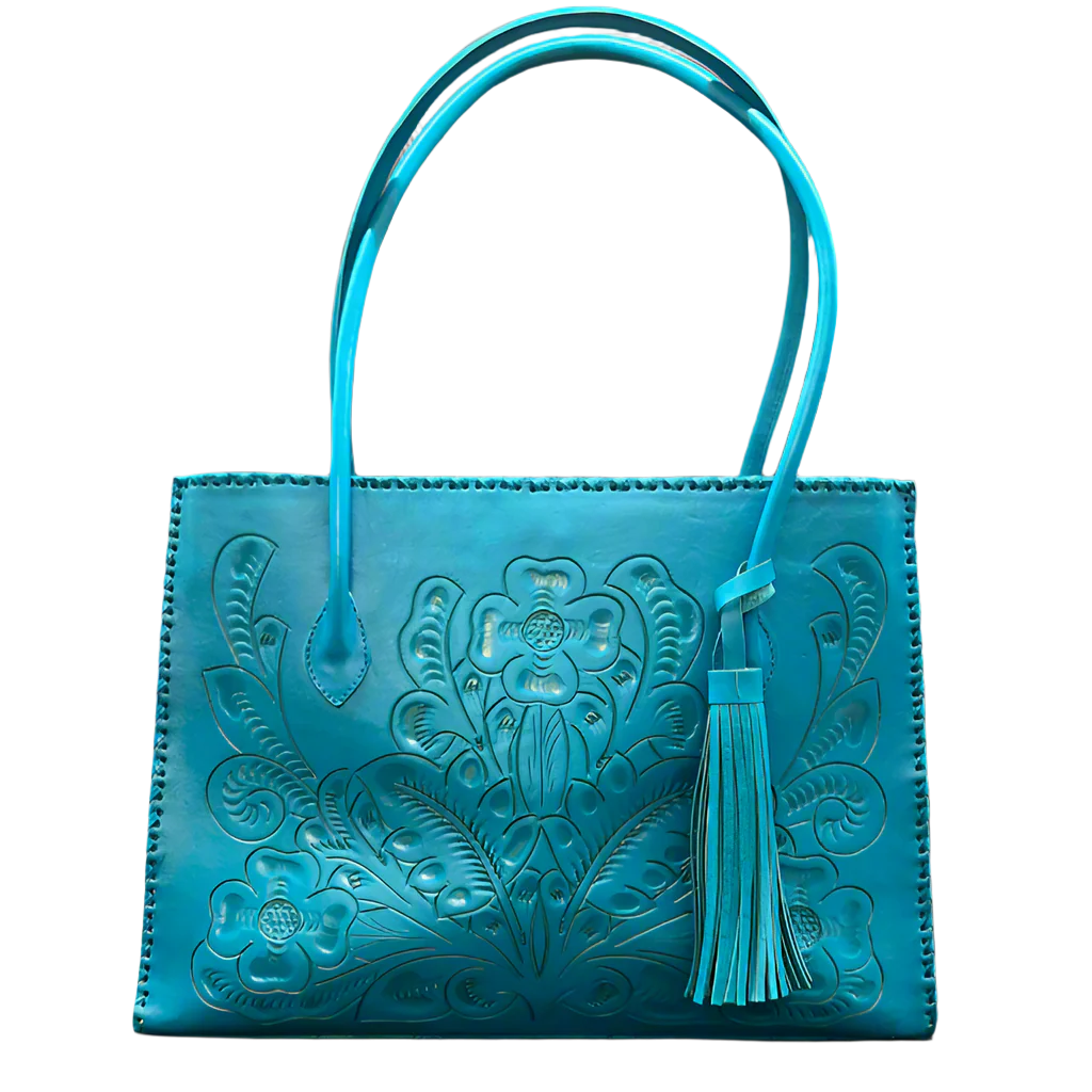 The Amy| Hand-Tooled Leather Tote Bag