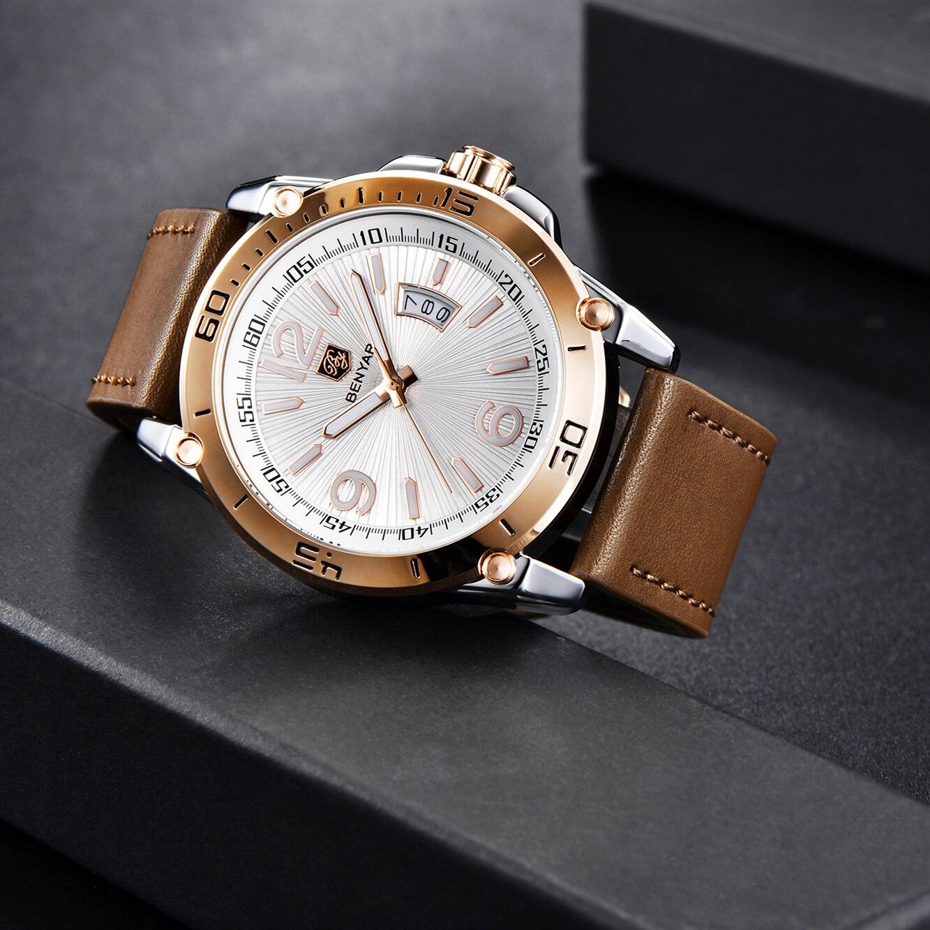 Top Luxury Fashion Mens Watches Quartz Casual Leather Design Sport Analog Waterproof Classic Wrist Watch - Overture Gifts