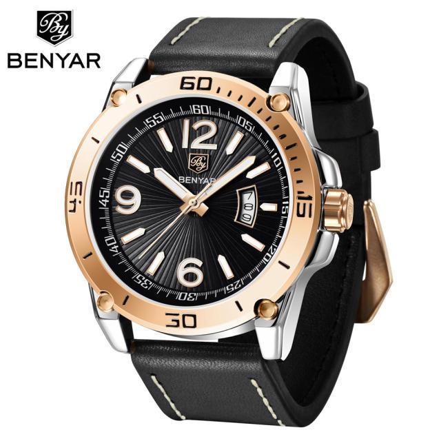 Top Luxury Fashion Mens Watches Quartz Casual Leather Design Sport Analog Waterproof Classic Wrist Watch - Overture Gifts