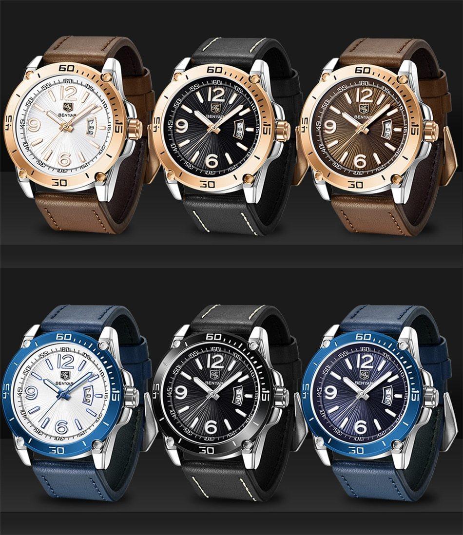 Top Luxury Fashion Mens Watches Quartz Casual Leather Design Sport Analog Waterproof Classic Wrist Watch - Overture Gifts