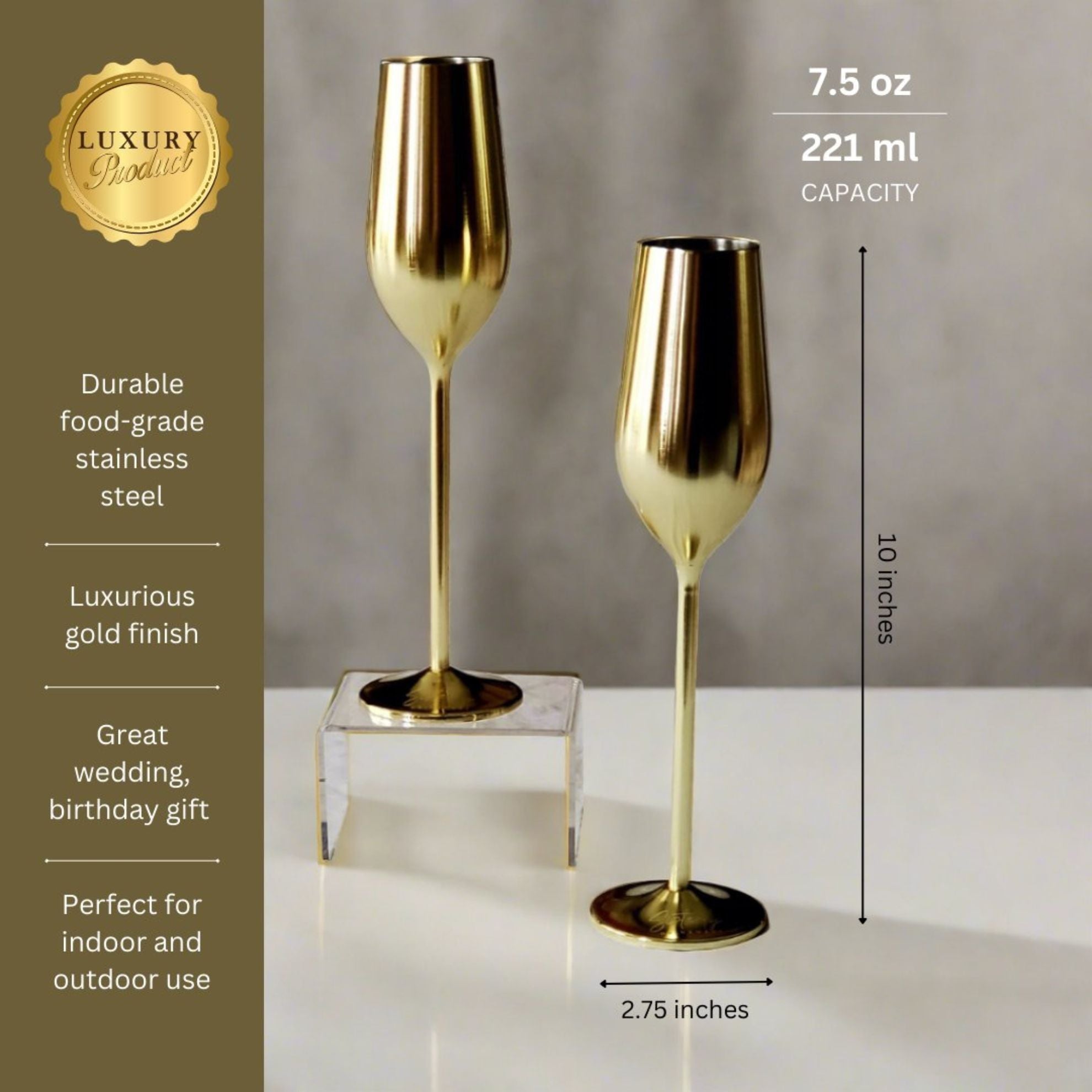 Unbreakable Champagne Flutes (Gold) - Overture Gifts