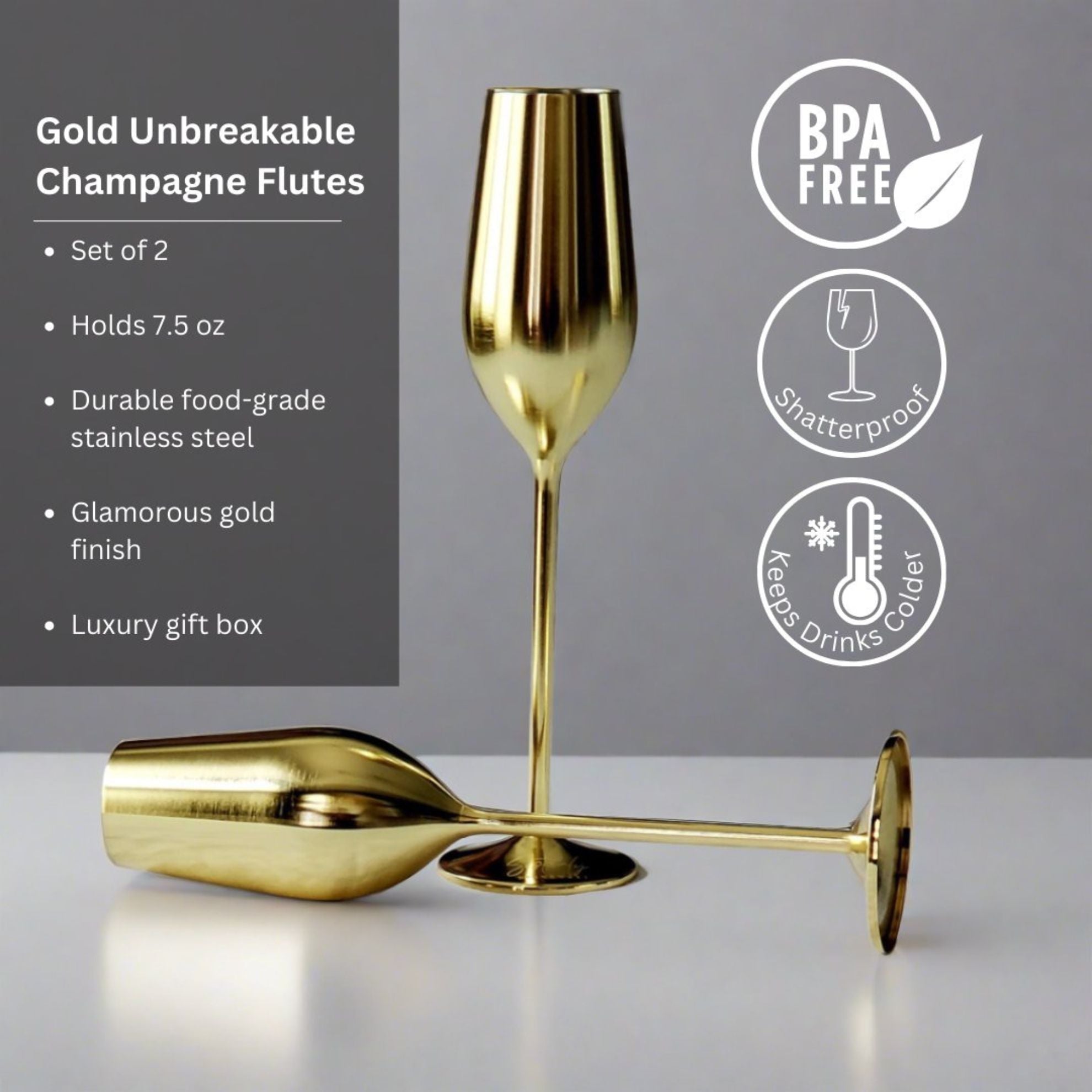 Unbreakable Champagne Flutes (Gold) - Overture Gifts