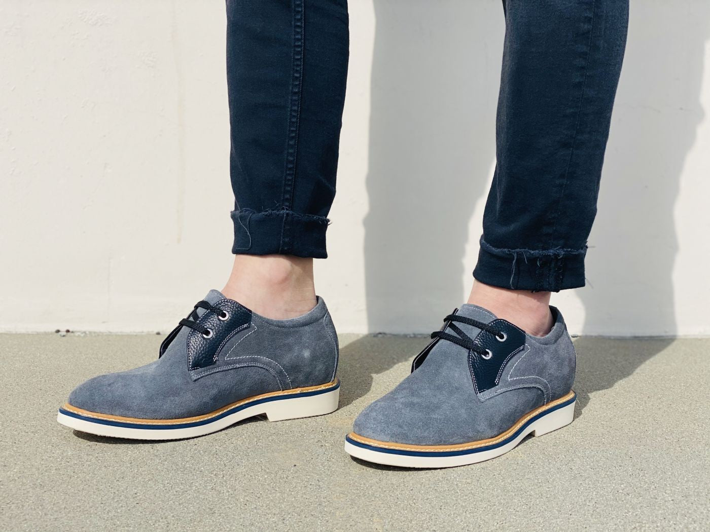 CALTO Business Casual Grey Leather Shoes 2.8 Inch - Y42023