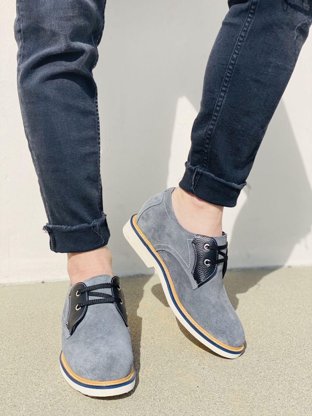 CALTO Business Casual Grey Leather Shoes 2.8 Inch - Y42023