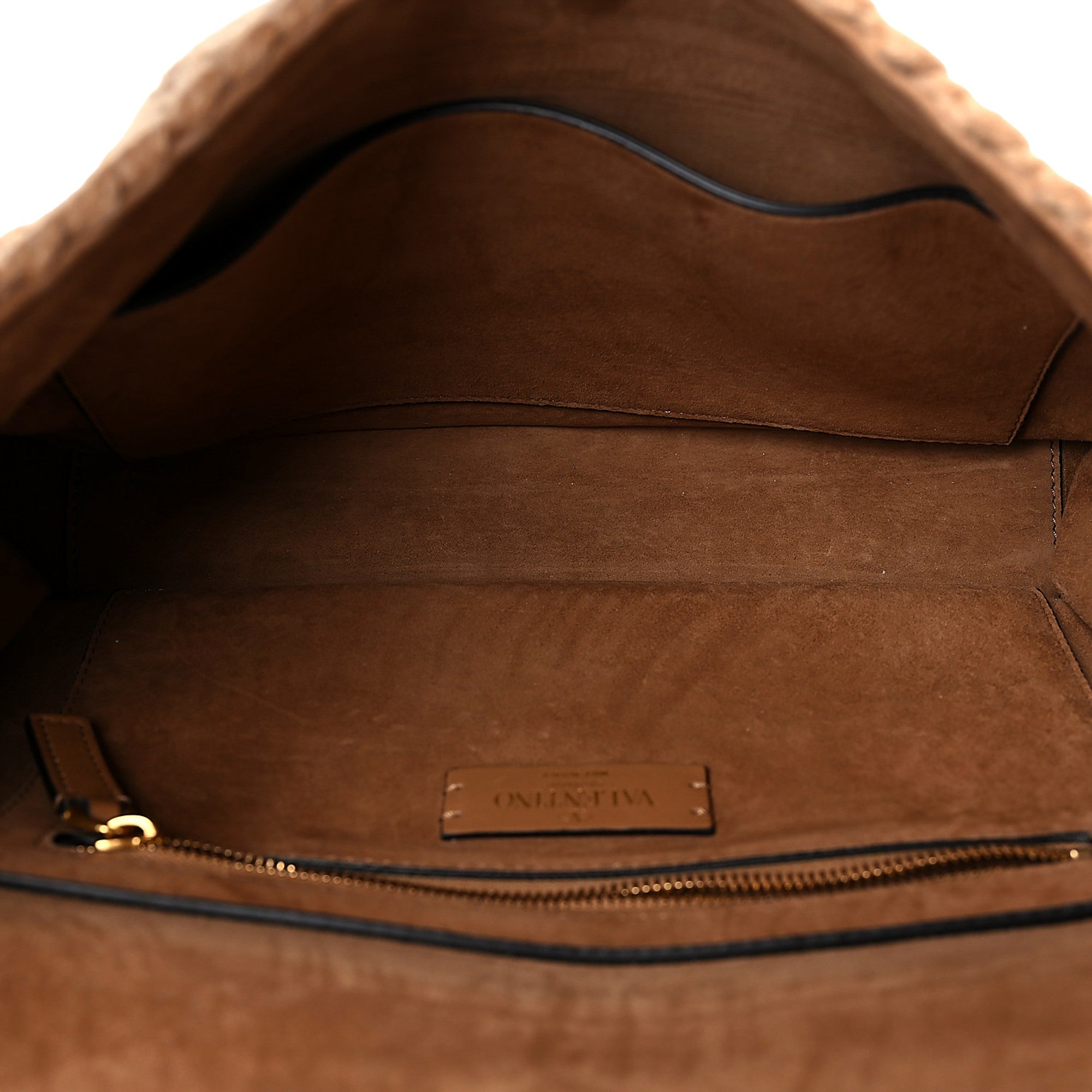 Valentino Garavani Roman Stud Large Shoulder Bag Brown Cashmere Knit Gold Hardware