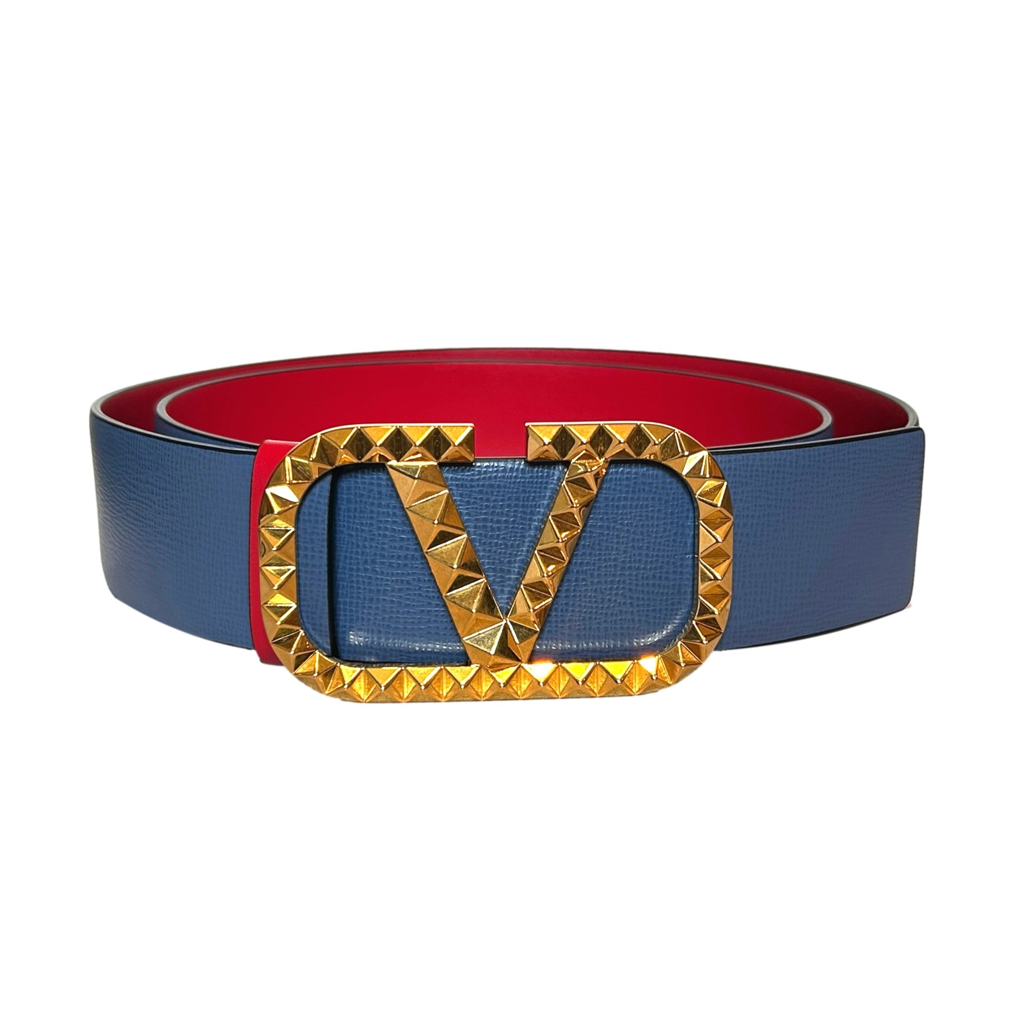 Valentino Garavani VLogo Stud Reversible Leather Belt Gray Red Size 95