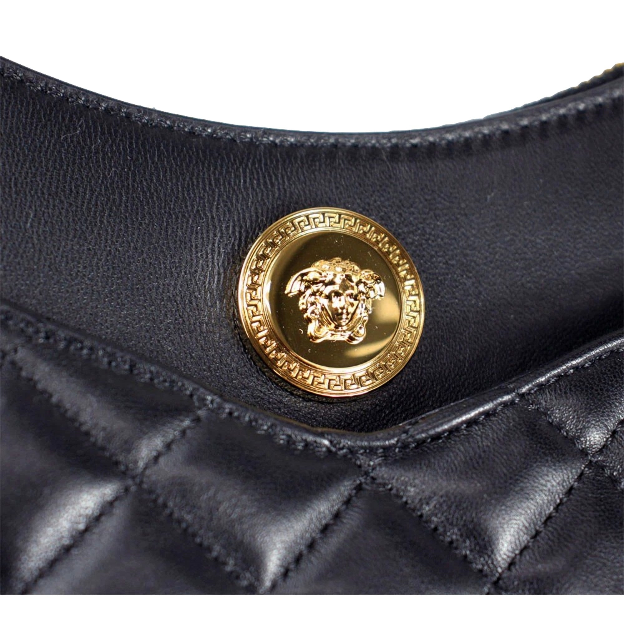 Versace La Medusa Half Moon Hobo Shoulder Crossbody Bag Black Leather