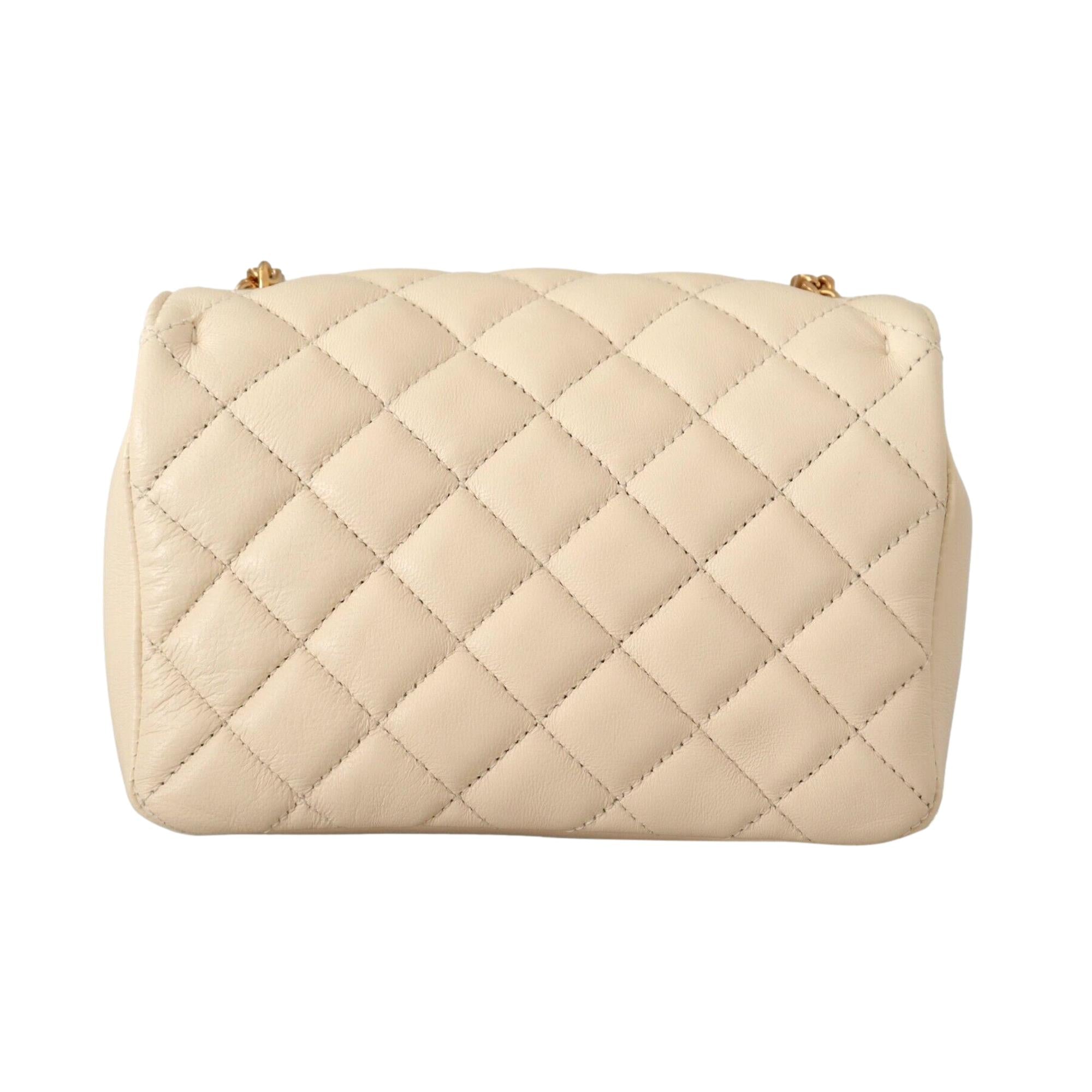Versace La Medusa Nappa Quilted Beige Leather Small Crossbody Bag Gold Chain