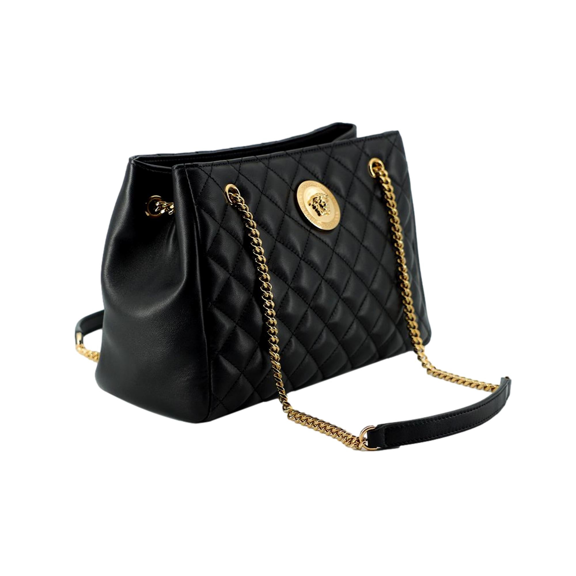 Versace La Medusa Black Quilted Nappa Leather Large Tote Bag