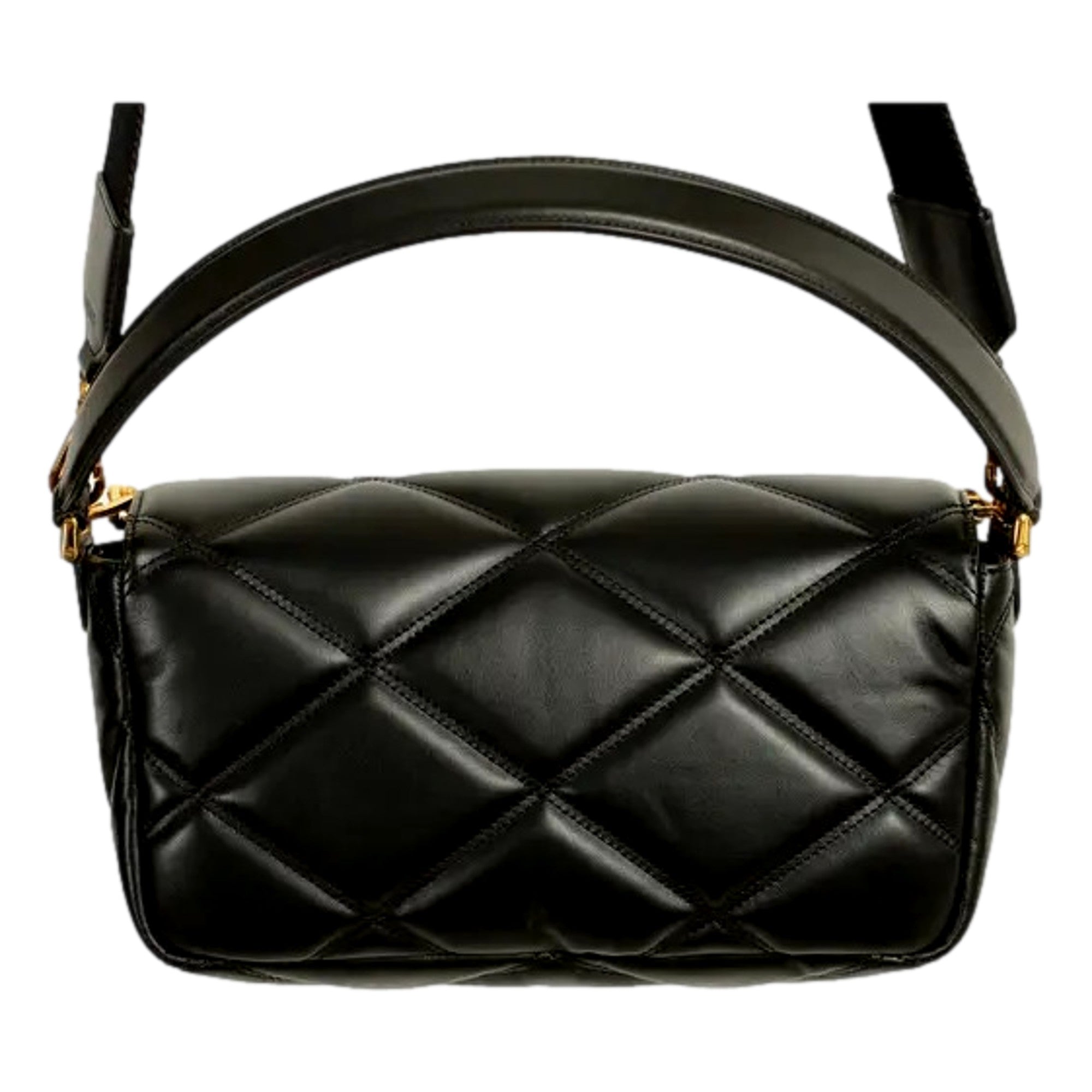Versace La Medusa Quilted Black Calfskin Leather Crossbody Bag Gold Chain