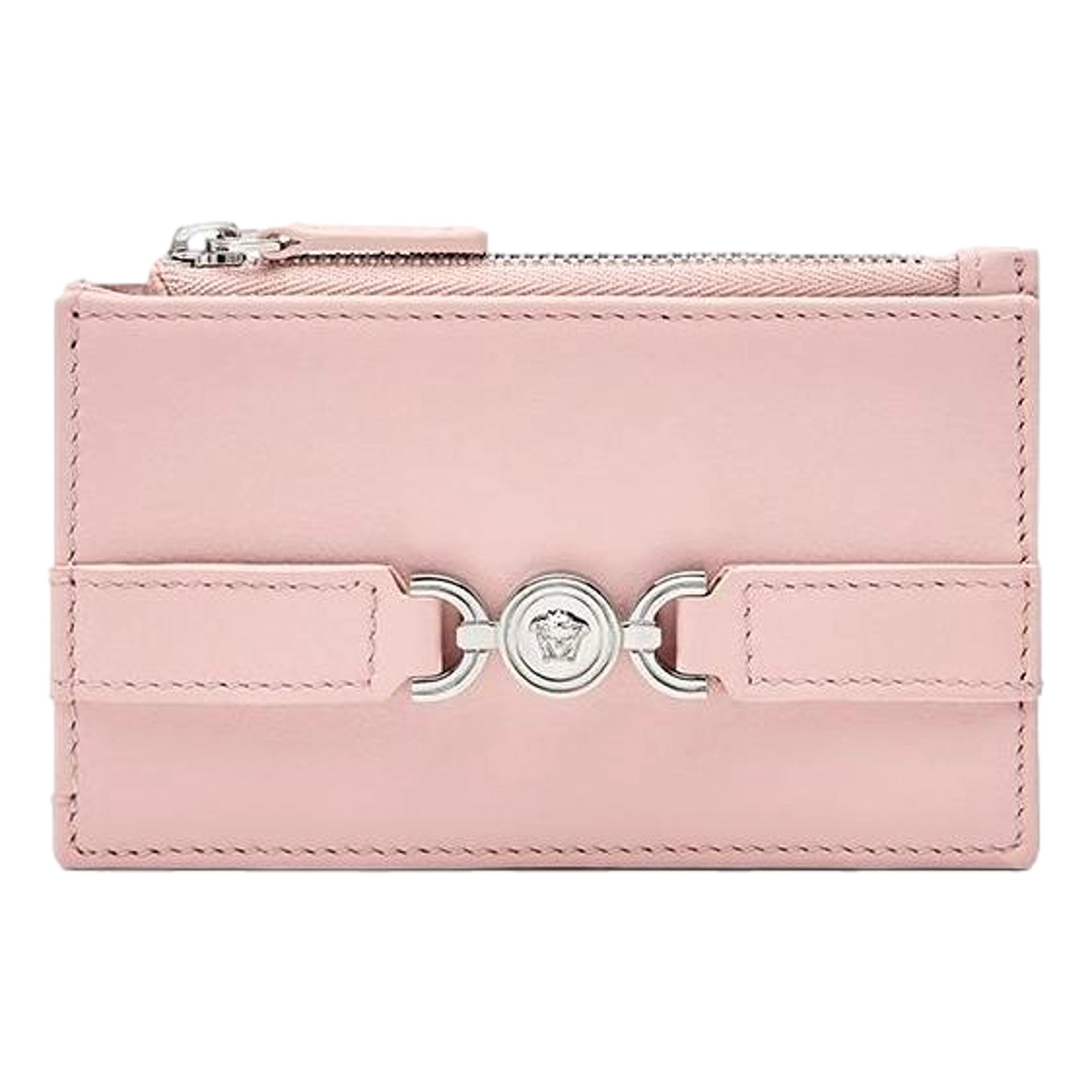 Versace Medusa 95 Dusty Pink Leather Zipper Card Holder Slim Wallet