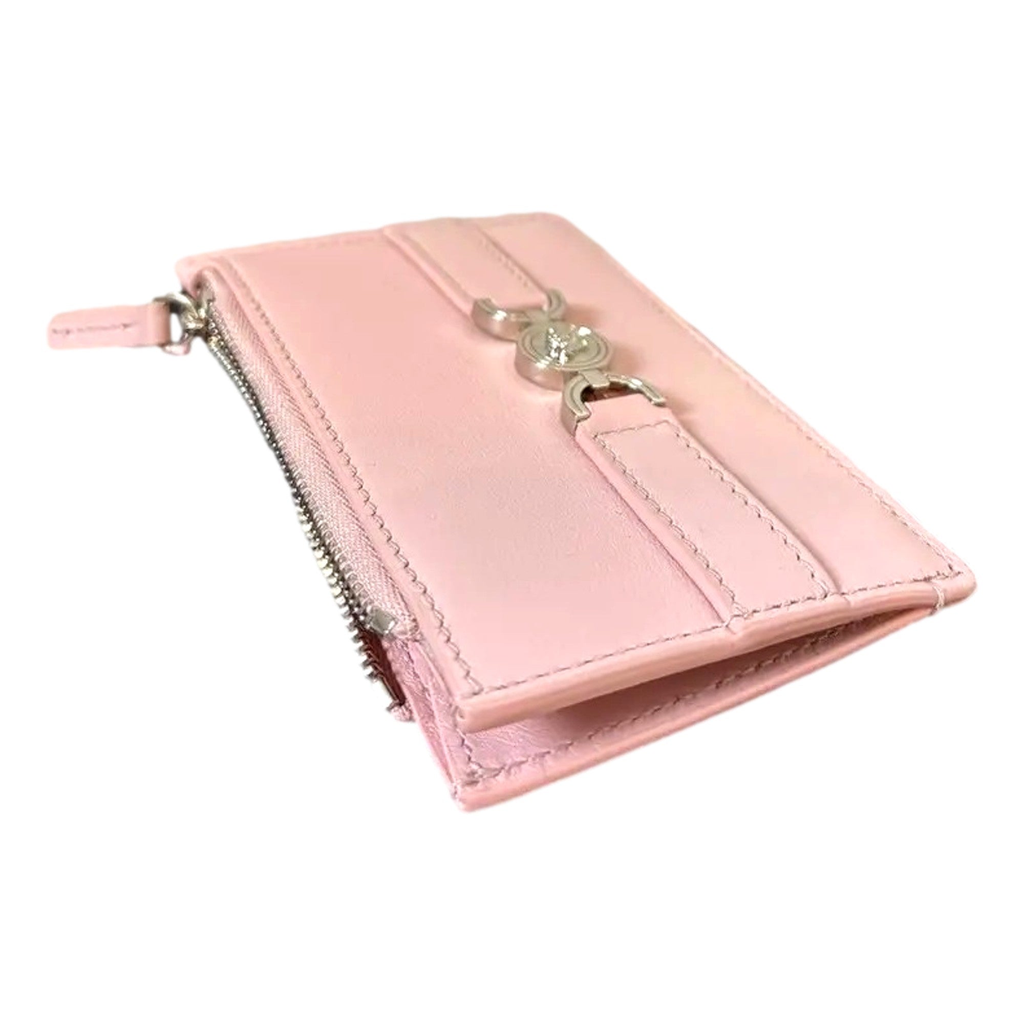 Versace Medusa 95 Dusty Pink Leather Zipper Card Holder Slim Wallet