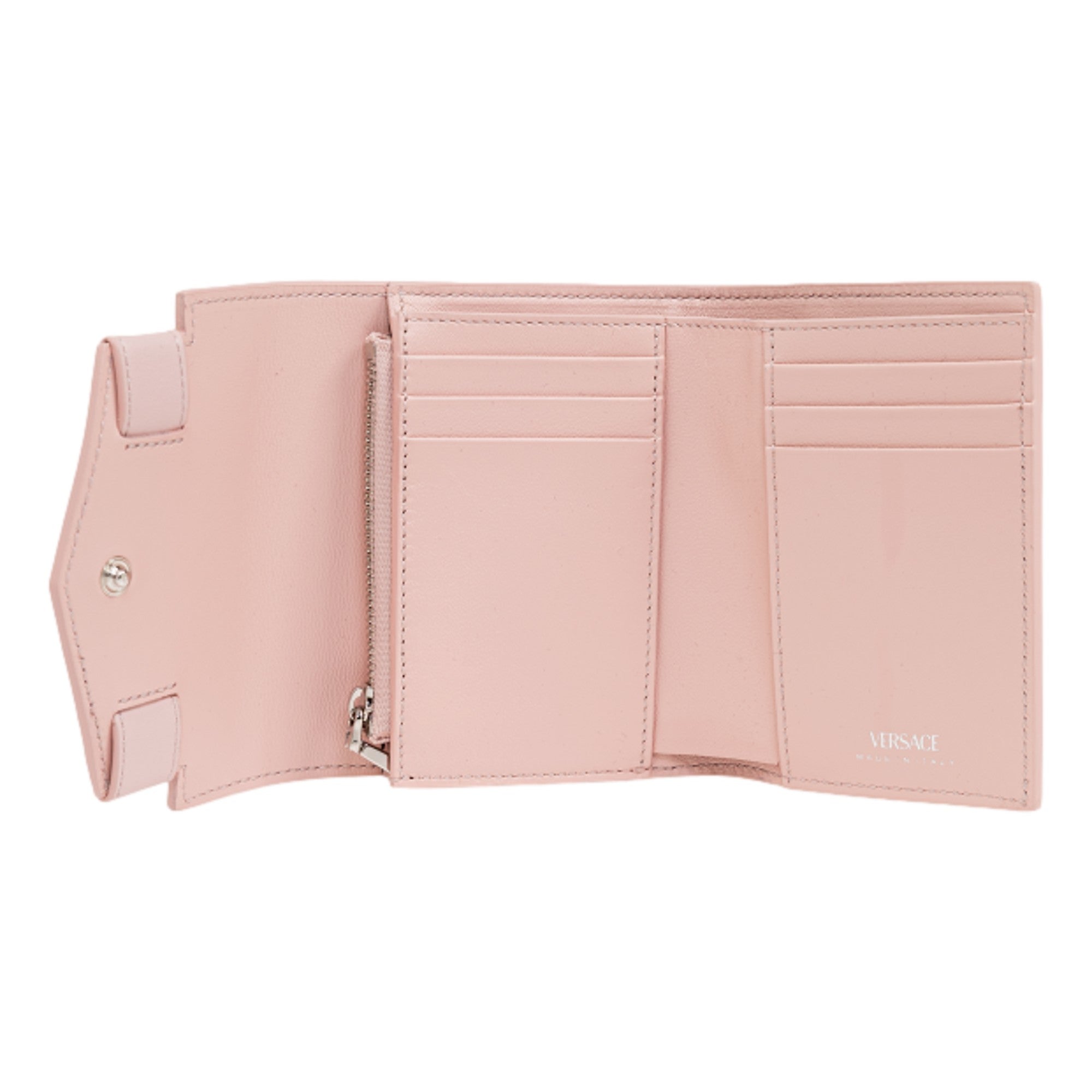 Versace Medusa 95 Dusty Pink Calfskin Tri Fold Wallet Card Holder