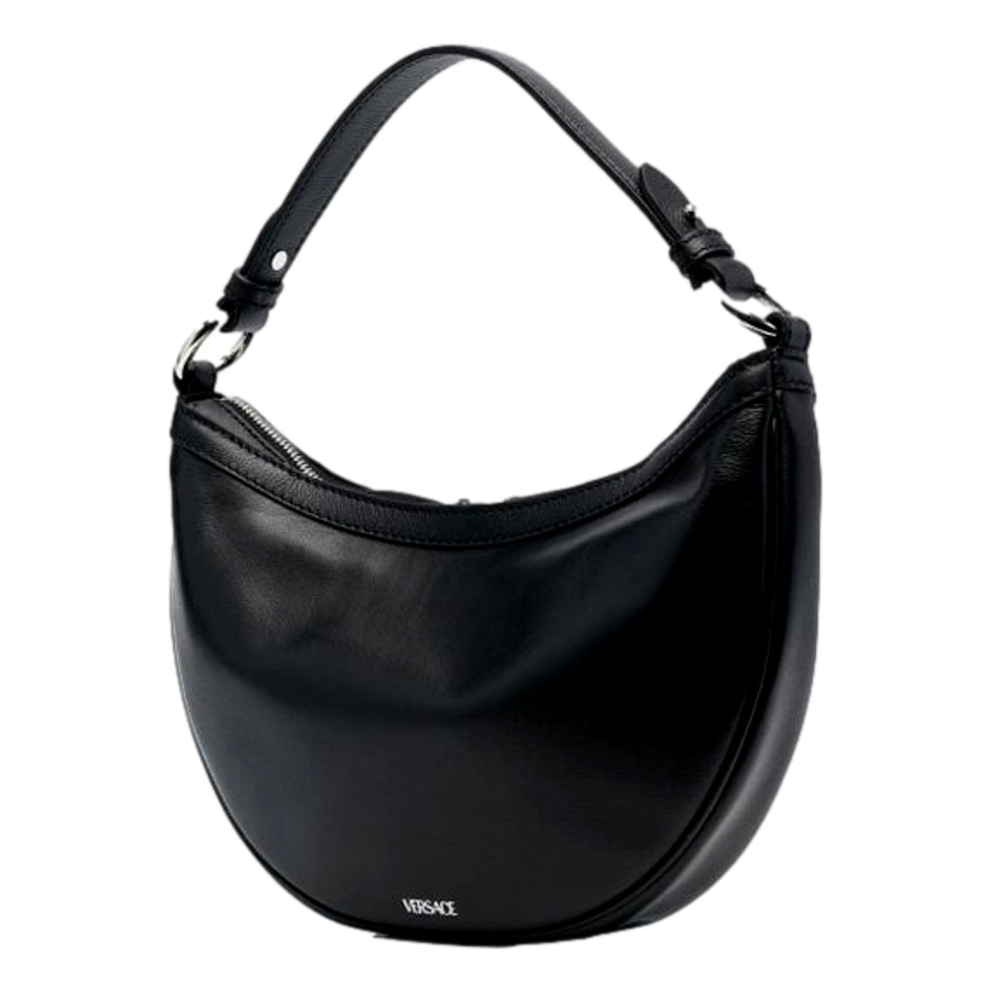 Versace La Medusa Repeat Small Hobo Shoulder Bag Black Calfskin Leather