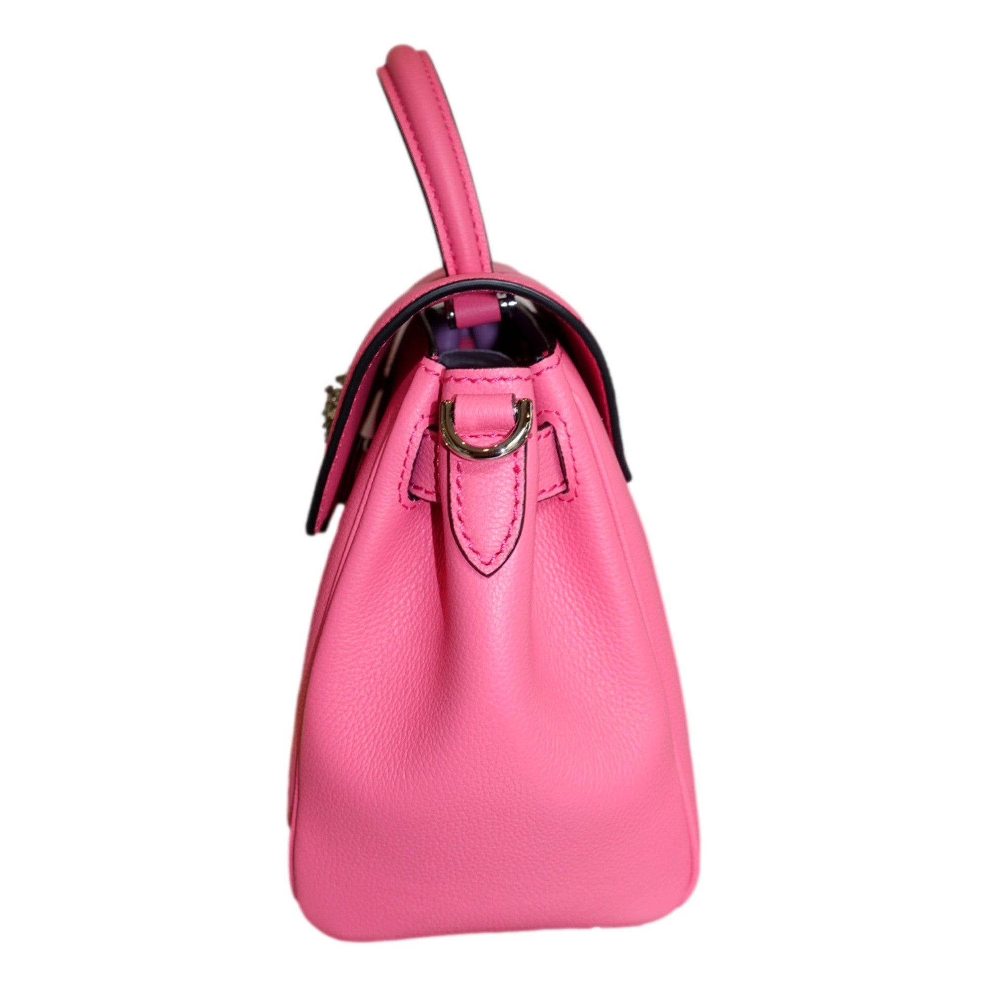 Versace Flamingo Pink Vitello Leather Top Handle Designer Handbag
