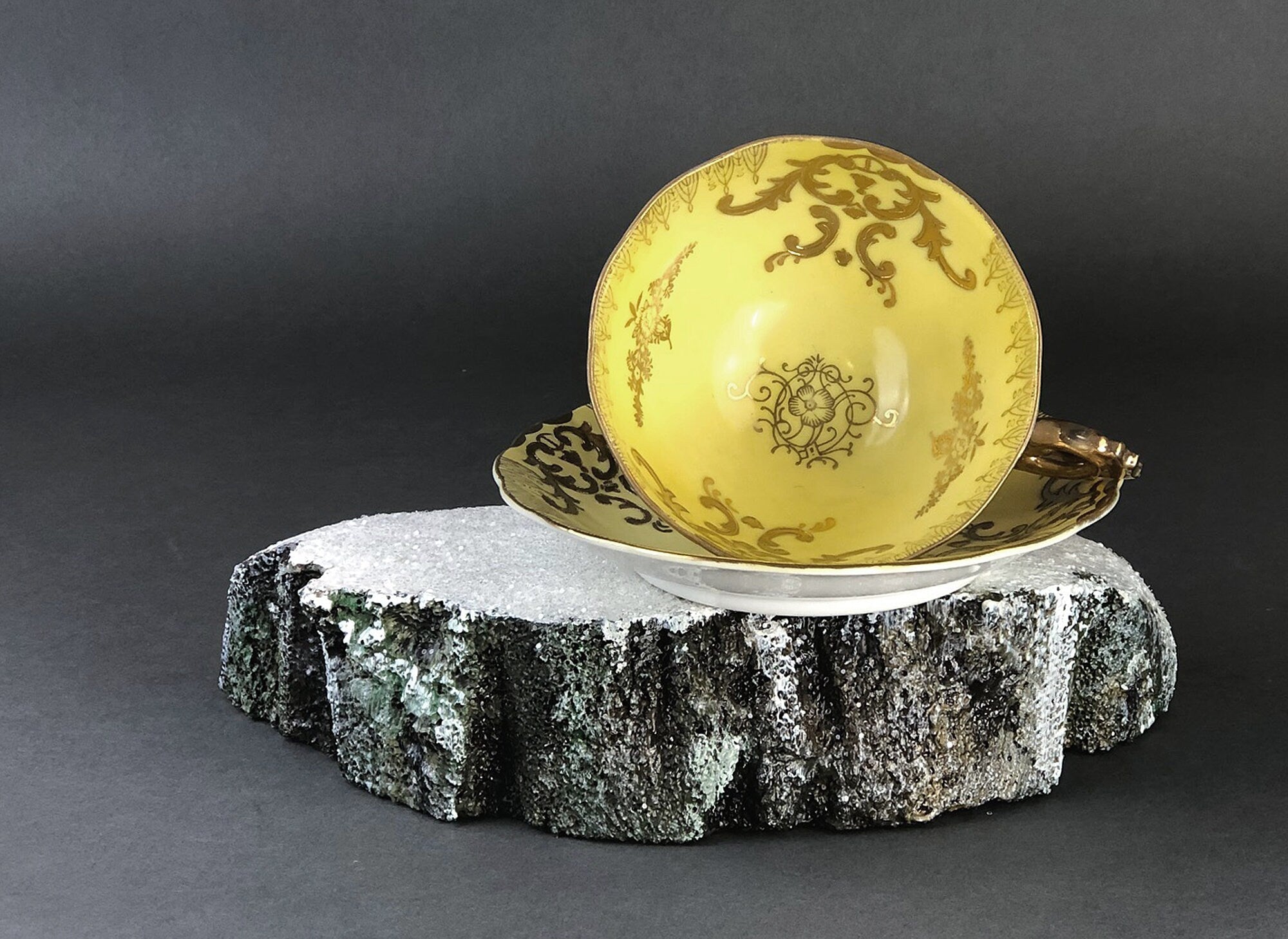 Vintage Royal Sealy Japan Lusterware Teacup and Saucer - Yellow & Gold Iridescent MCM - Overture Gifts