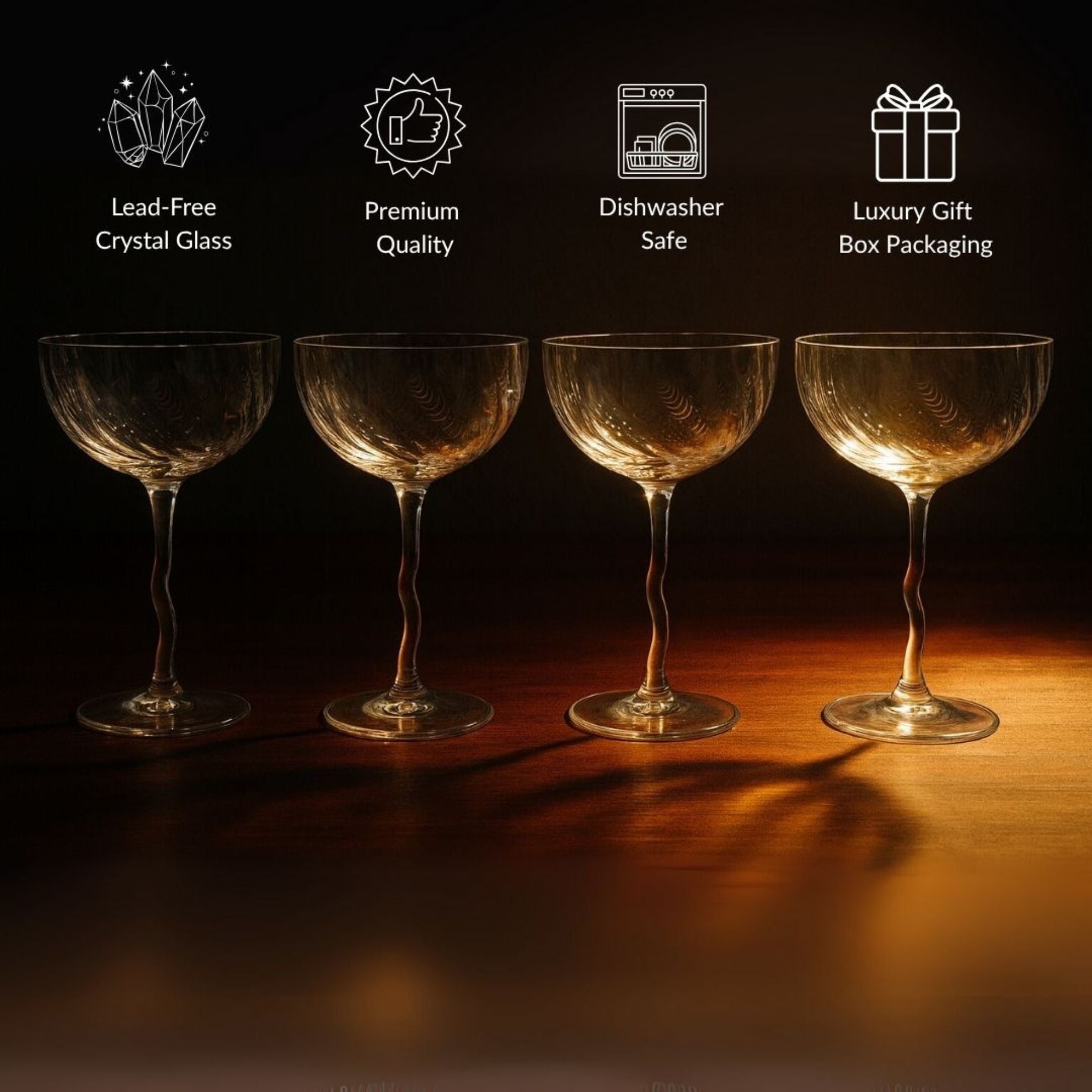 Vivre Luxury Crystal Coupe Glasses – Set of 4 - Overture Gifts