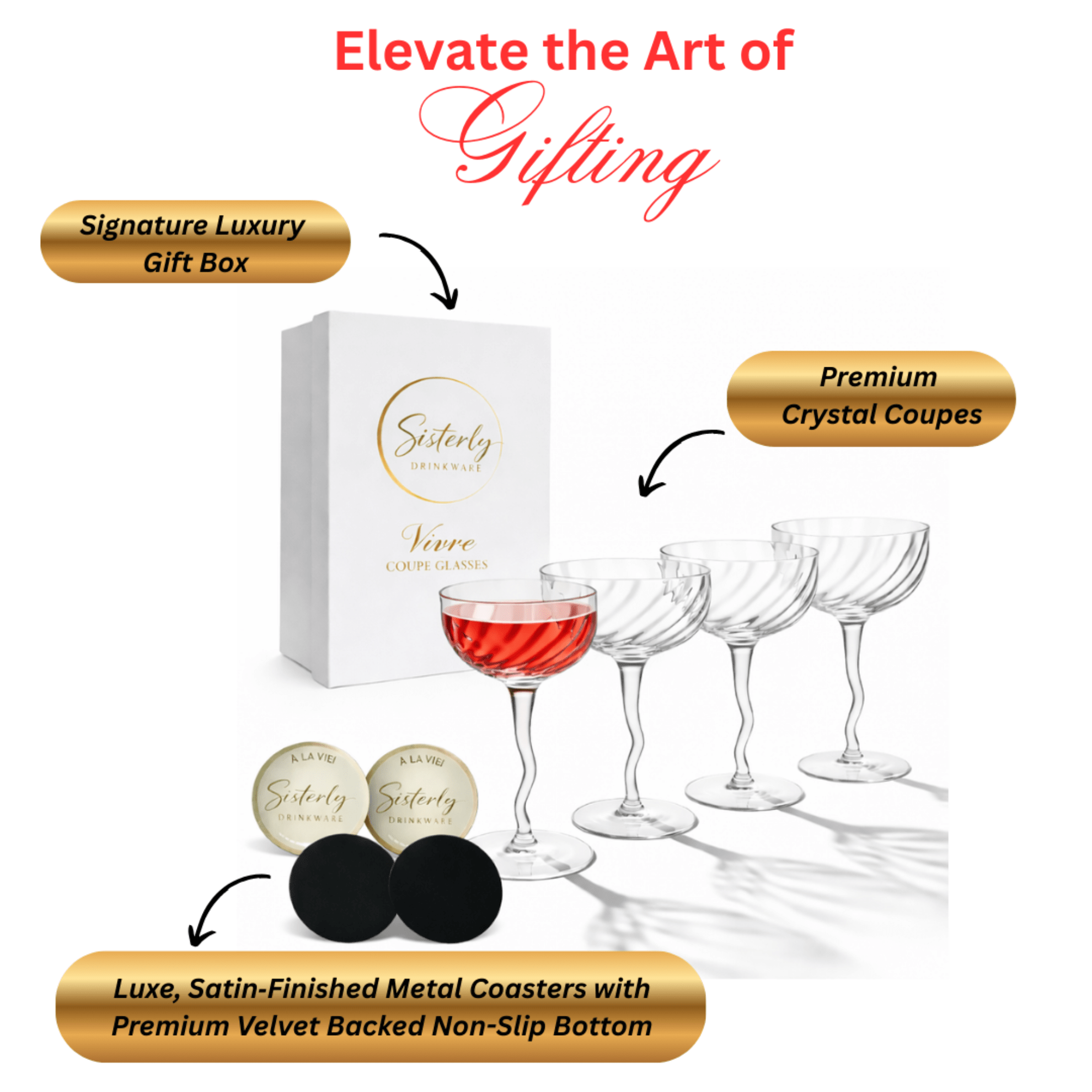 Vivre Luxury Crystal Coupe Glasses – Set of 4 - Overture Gifts