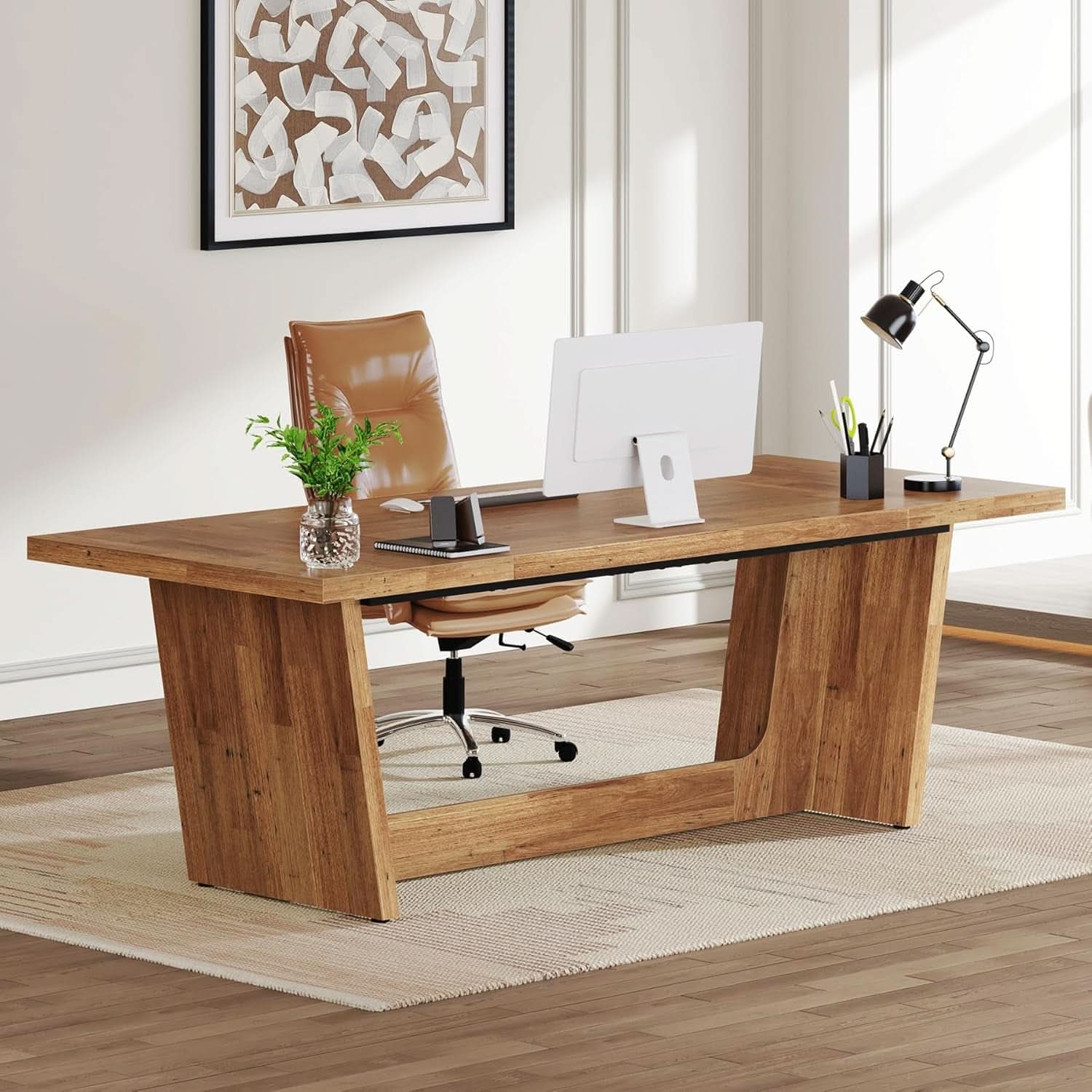 Walnut 70 Inch Executive Desk For Home Office Workspace - Overture Gifts