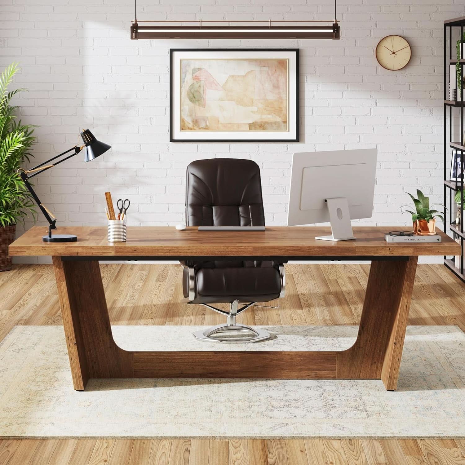 Walnut 70 Inch Executive Desk For Home Office Workspace - Overture Gifts