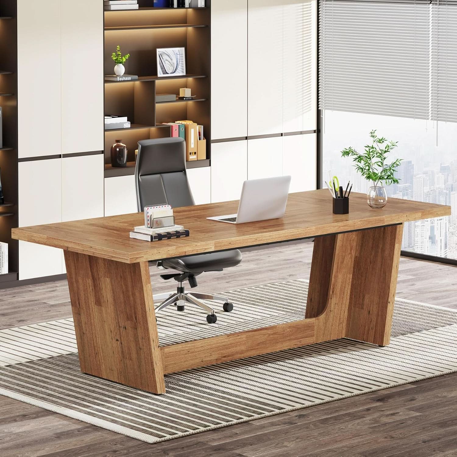Walnut 70 Inch Executive Desk For Home Office Workspace - Overture Gifts