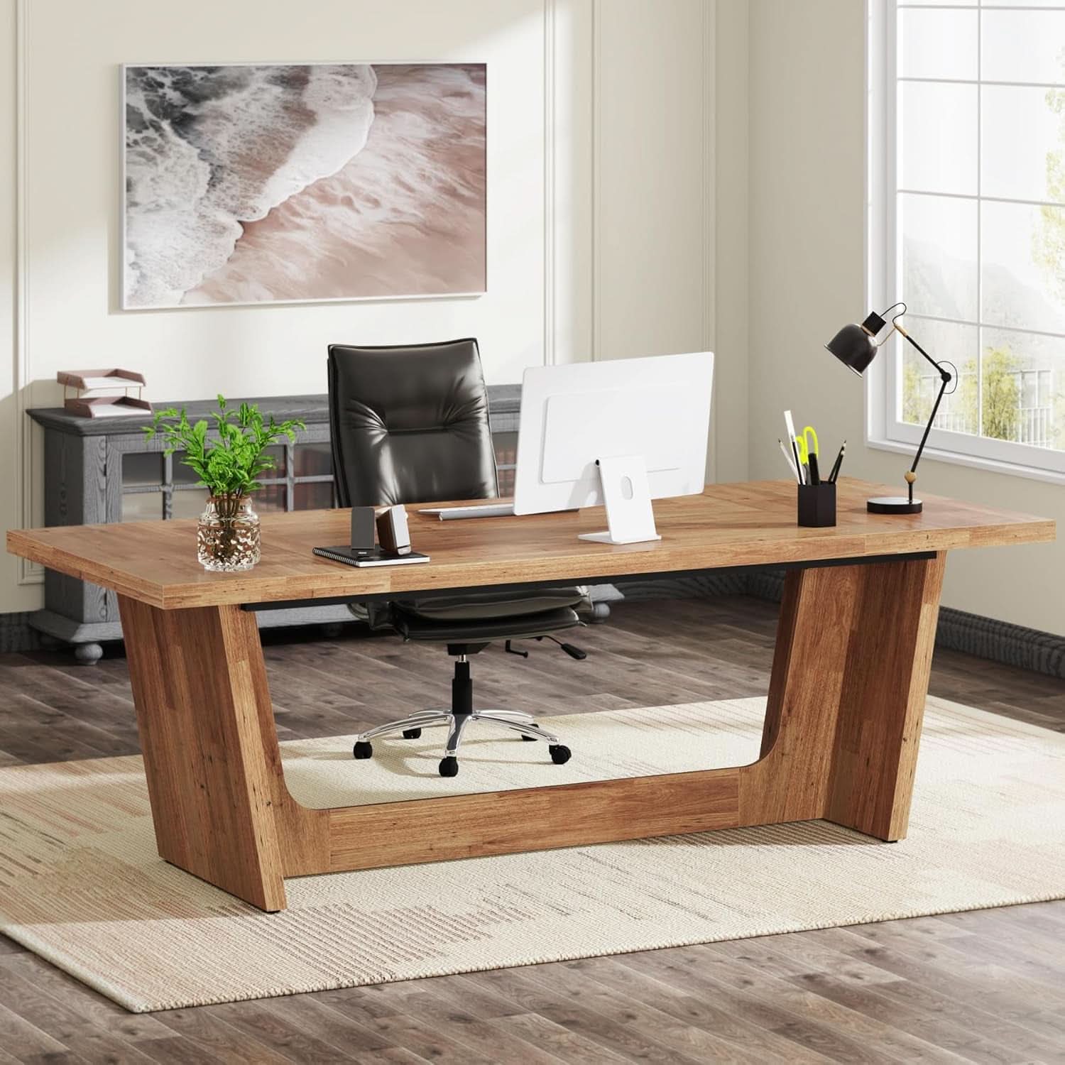 Walnut 70 Inch Executive Desk For Home Office Workspace - Overture Gifts