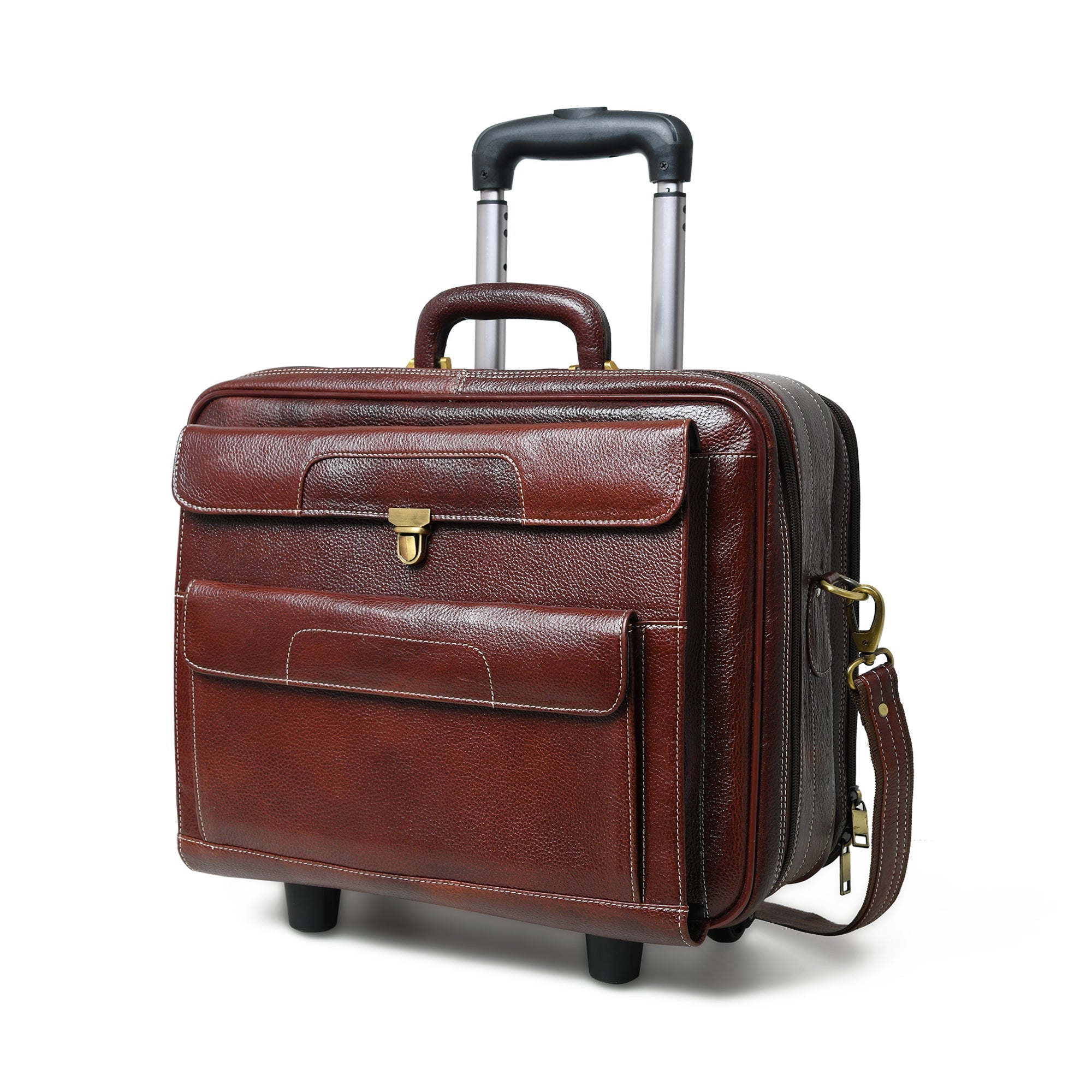 Wanderer Leather Trolly Suitcase Bag - Overture Gifts