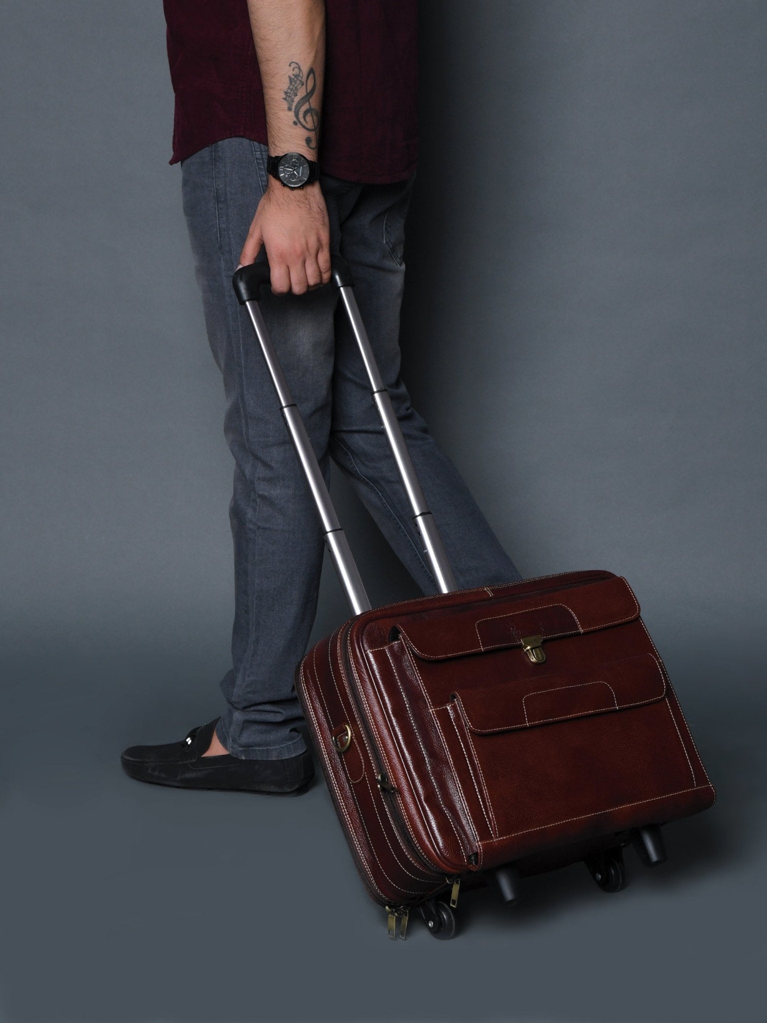 Wanderer Leather Trolly Suitcase Bag - Overture Gifts
