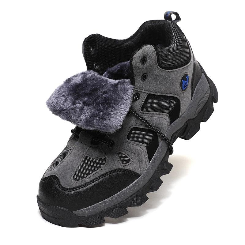 Winter Ankle Boots Mens Snow Warm Fur Leather Hiking Boots Outdoor Hunting Men's Work Warm Hiking Boots High Top Winter Outdoor Walking Lace Up Anti-Slip Breathable Ankle Booties For Mens - Overture Gifts