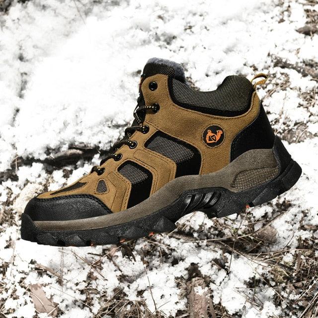 Winter Ankle Boots Mens Snow Warm Fur Leather Hiking Boots Outdoor Hunting Men's Work Warm Hiking Boots High Top Winter Outdoor Walking Lace Up Anti-Slip Breathable Ankle Booties For Mens - Overture Gifts