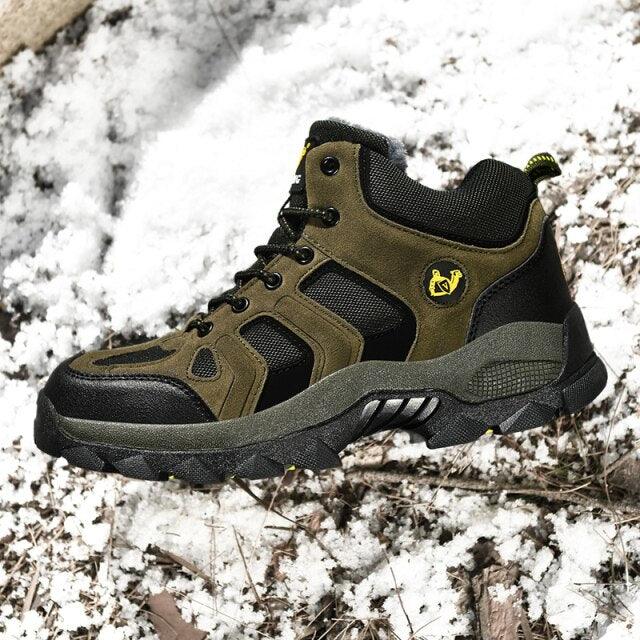 Winter Ankle Boots Mens Snow Warm Fur Leather Hiking Boots Outdoor Hunting Men's Work Warm Hiking Boots High Top Winter Outdoor Walking Lace Up Anti-Slip Breathable Ankle Booties For Mens - Overture Gifts