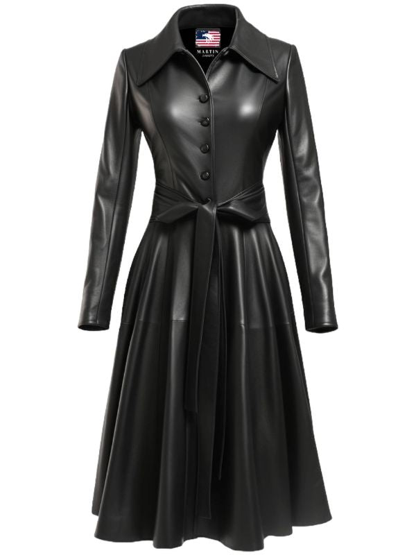Women’s Black Leather Long Coat