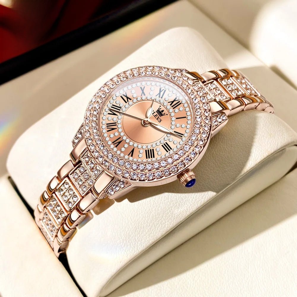 Women's Rose Gold Crystal Roman Numeral Watch Elegant - Overture Gifts