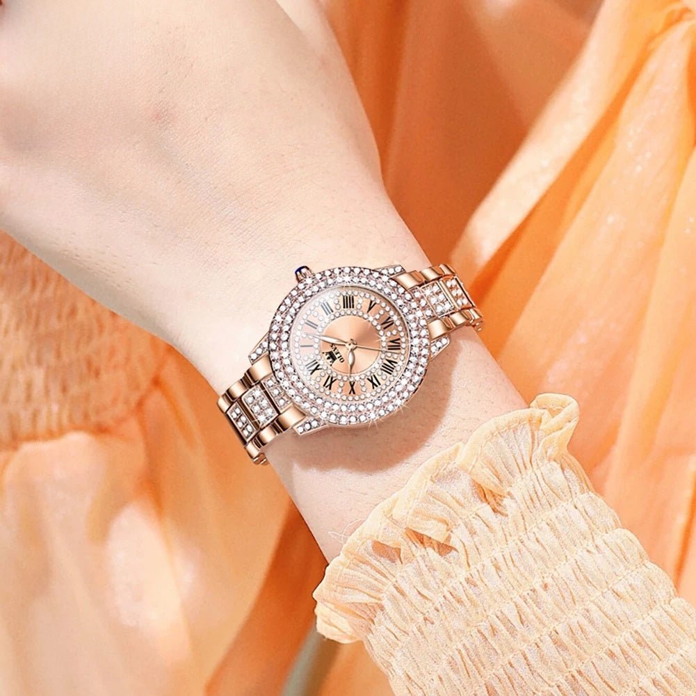 Women's Rose Gold Crystal Roman Numeral Watch Elegant - Overture Gifts