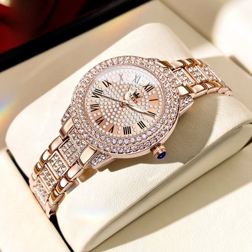 Women's Rose Gold Crystal Roman Numeral Watch Elegant - Overture Gifts