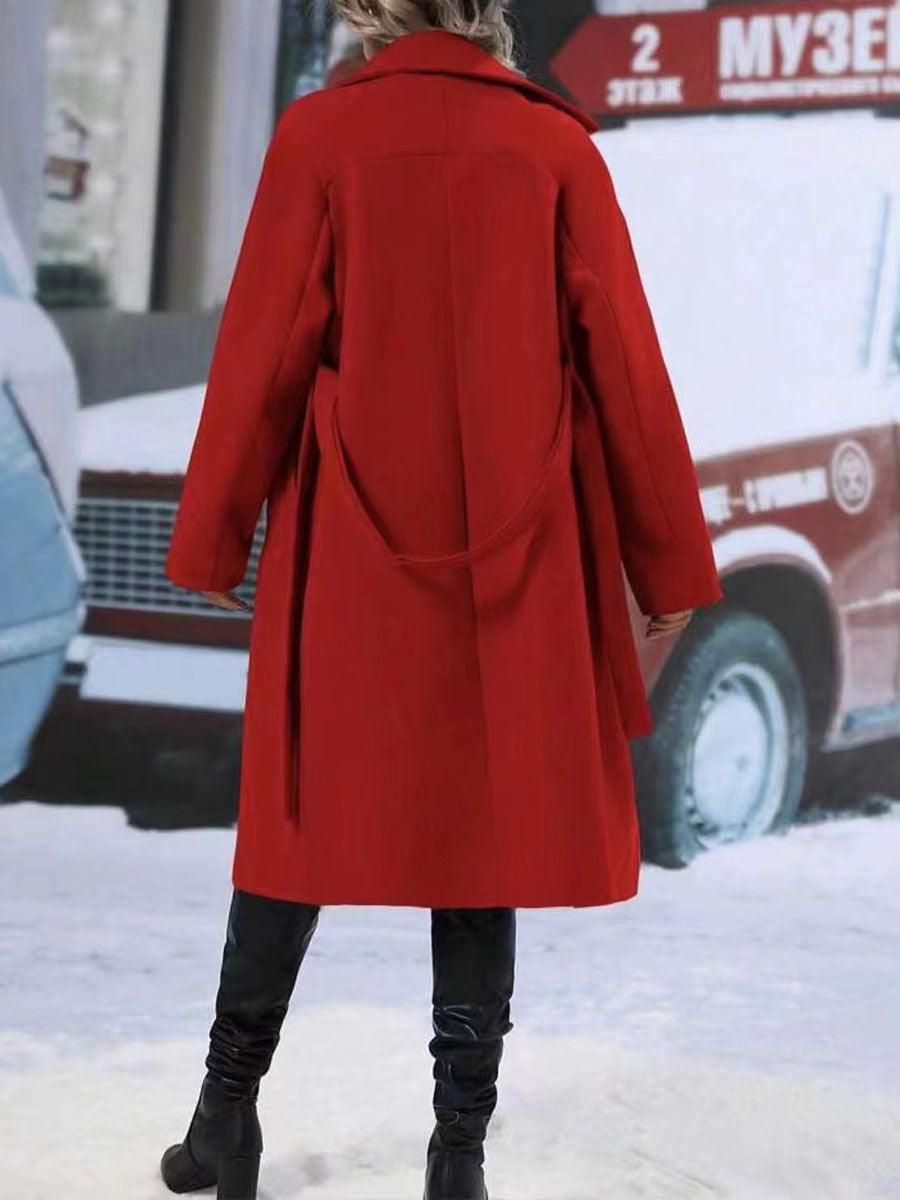 Womens Winter Coat Trend Lapel Double-breasted Trench Coat With Belt Winter Fashion Solid Color Long Jacket Outwear Women Clothing Notched Lapel Collar Double Breasted Pea Coat Winter Wool Blend Over Coats Long Jackets - Overture Gifts