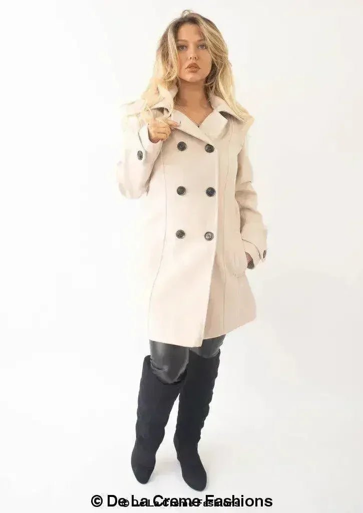 Womens Wool Feel Double Breasted Hooded Coat - Overture Gifts