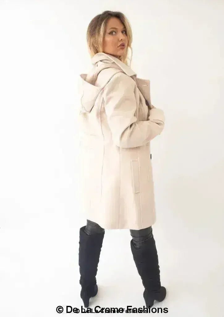 Womens Wool Feel Double Breasted Hooded Coat - Overture Gifts