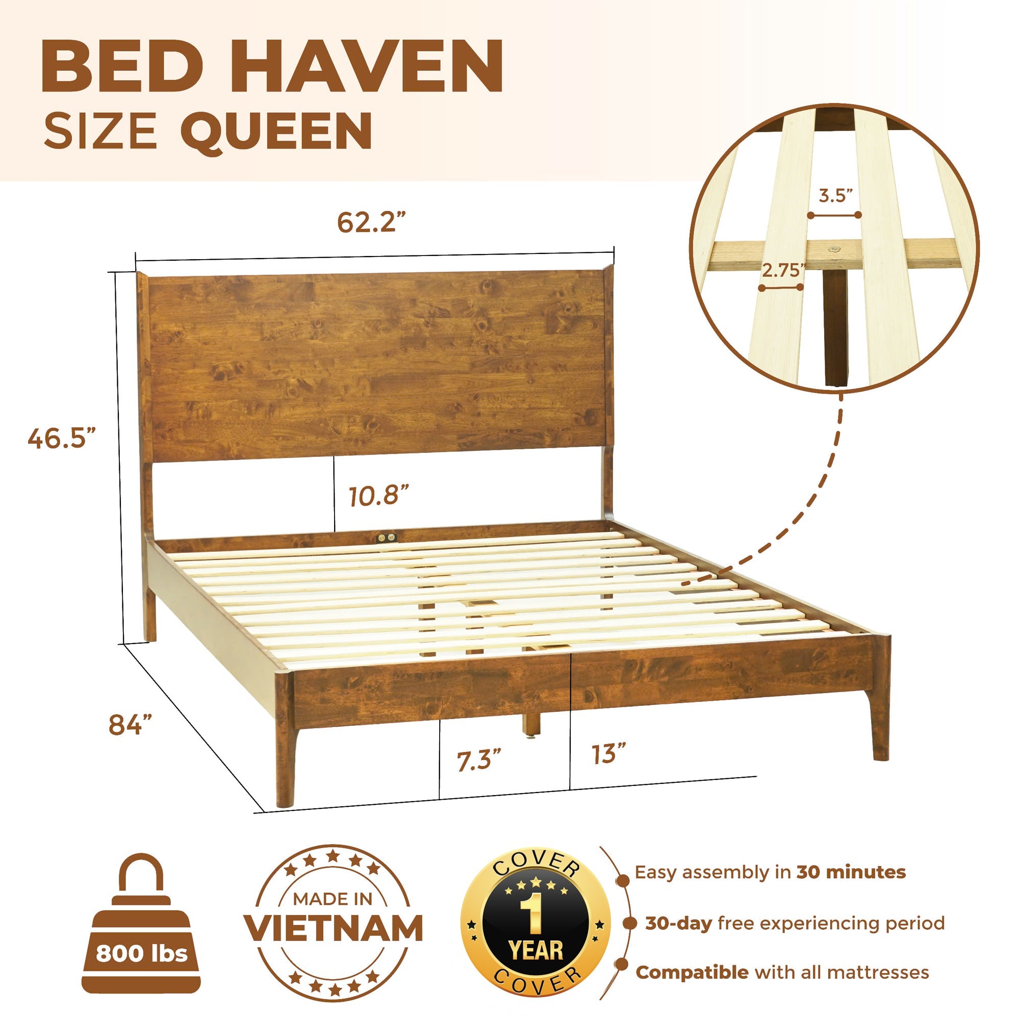 Haven Solid Wood Bed Frame