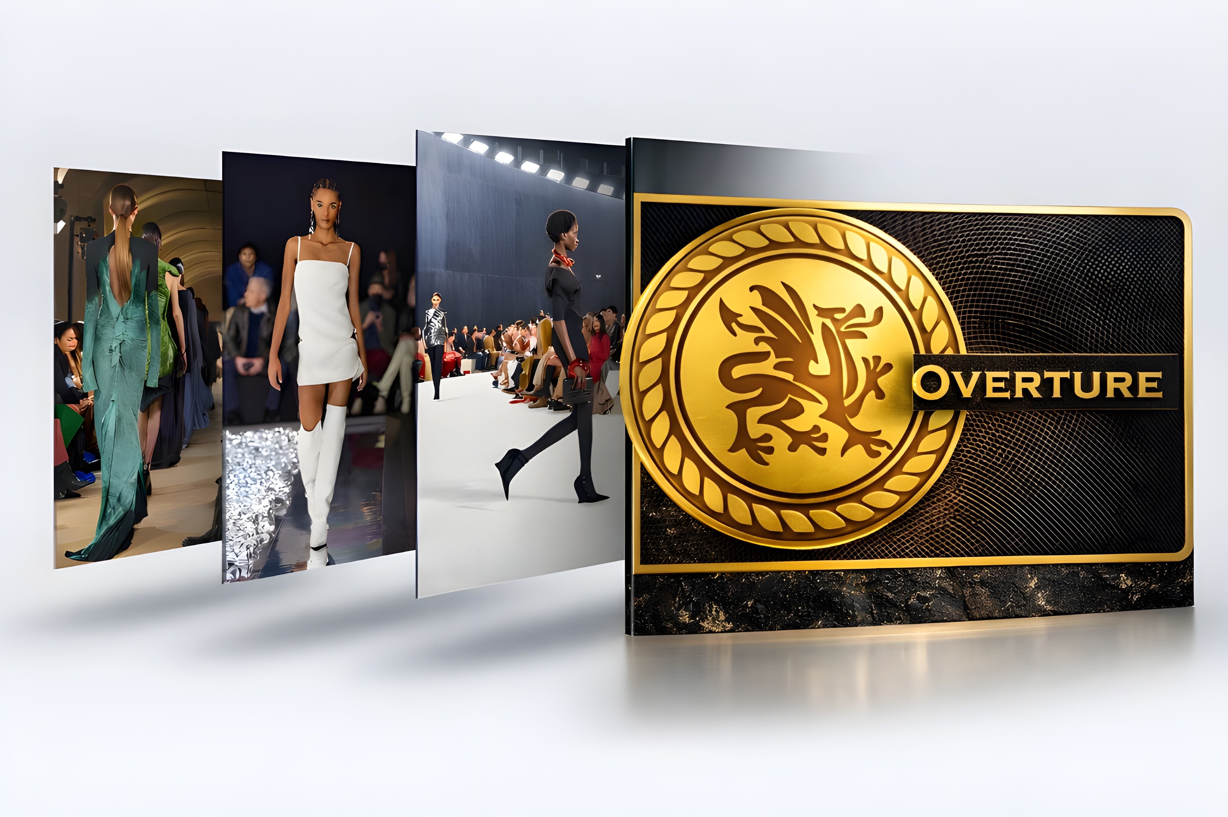 Multiple fashion runway scenes showing diverse women's clothing styles in contemporary display format